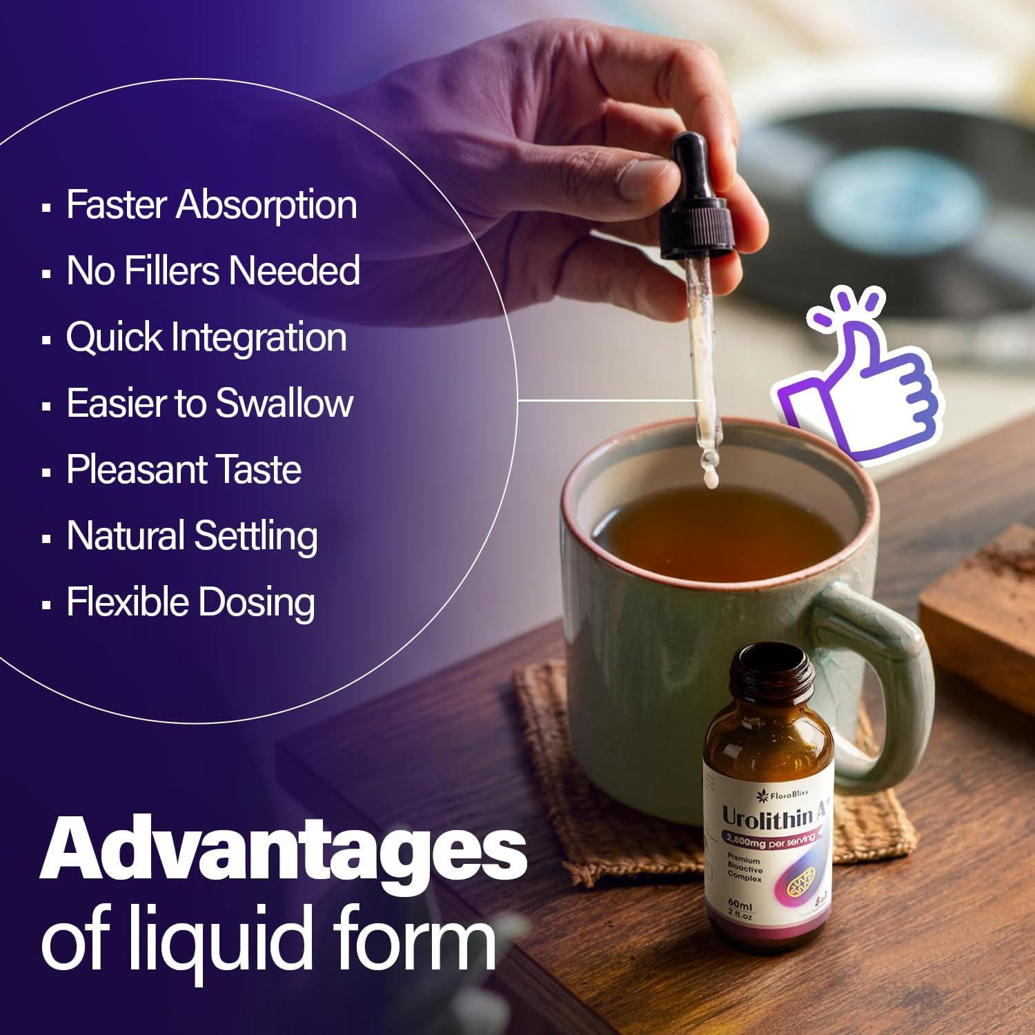 Urolithin A Supplement 2800 mg Liquid Drops | with Trans-Resveratrol, Collagen Peptides, Pomegranate Extract, Hyaluronic Acid, Vitamin E & C by FreshDrinkUS - Natural and Premium Herbal Tea