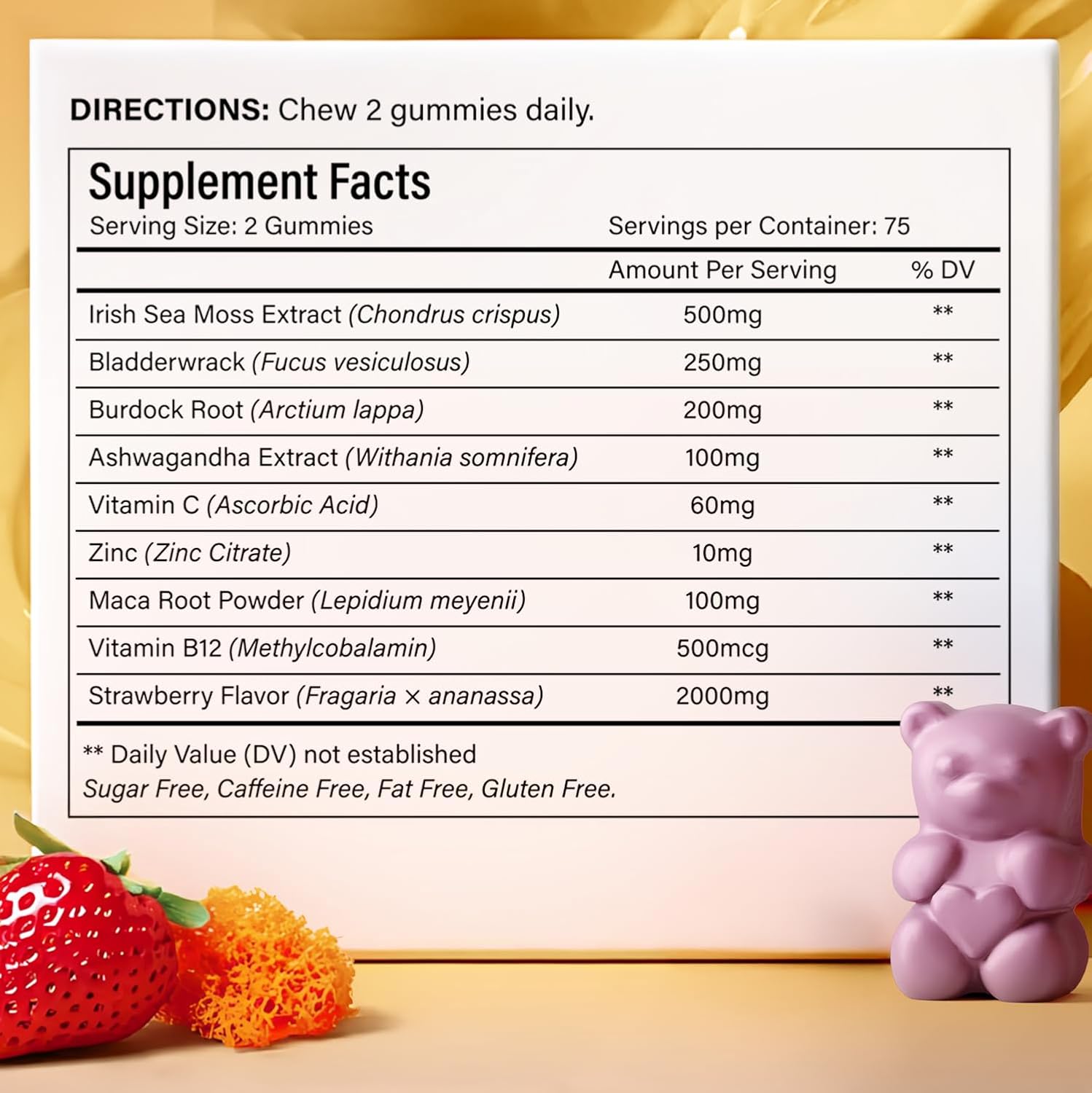 Sea Moss Gummies | Strawberry Flavor Vegan Gummies | Extra Rich 9-in-1 Formulation with Irish Sea Moss, Elderberry, Bladderwrack, Burdock, Ashwagandha, Maca, Zinc, B12 | Energy & Immune Support by FreshDrinkUS - Natural and Premium Herbal Tea