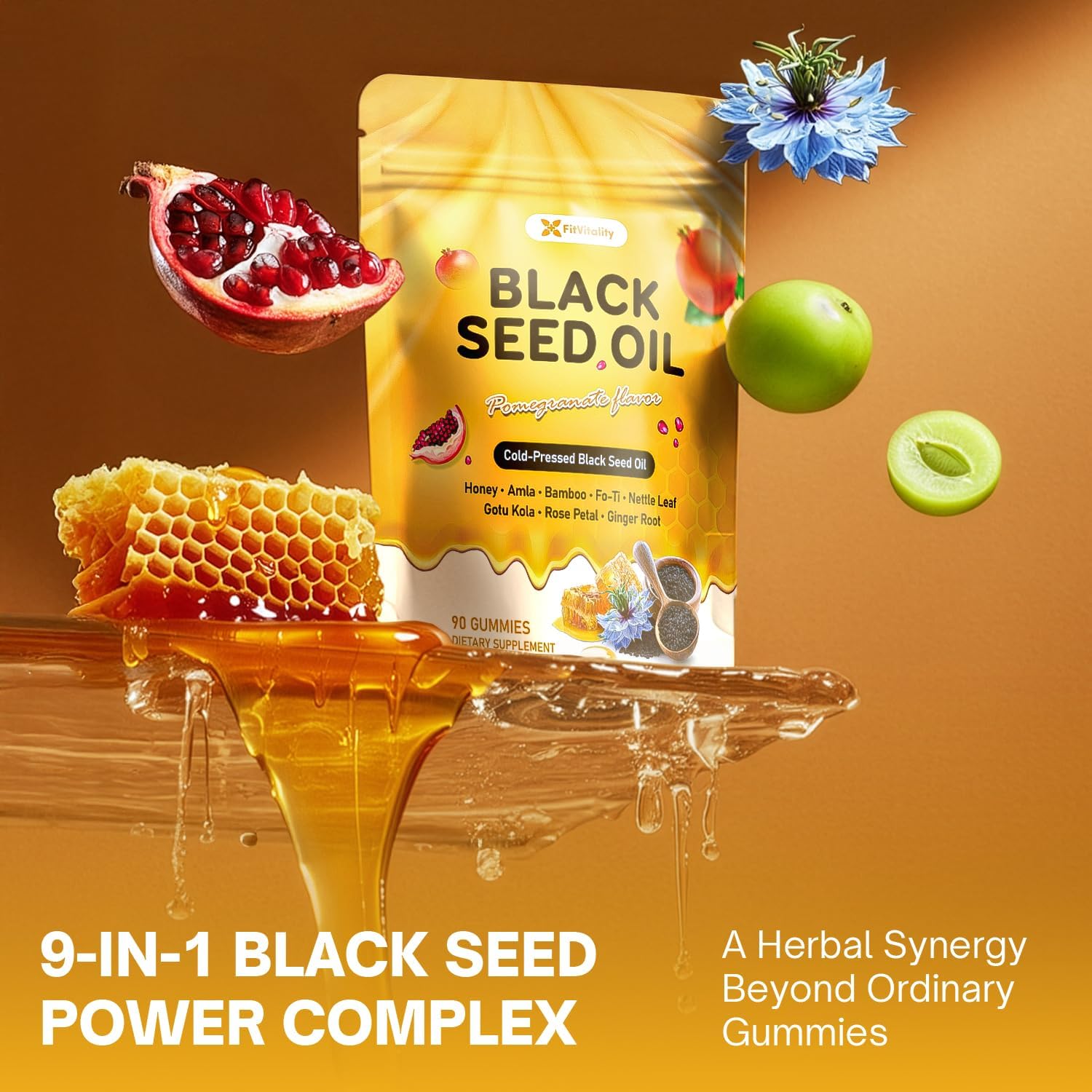 Black Seed Oil Gummies | Hair, Skin & Nail Nourishment | Pomegranate Flavor by FreshDrinkUS - Natural and Premium Herbal Tea