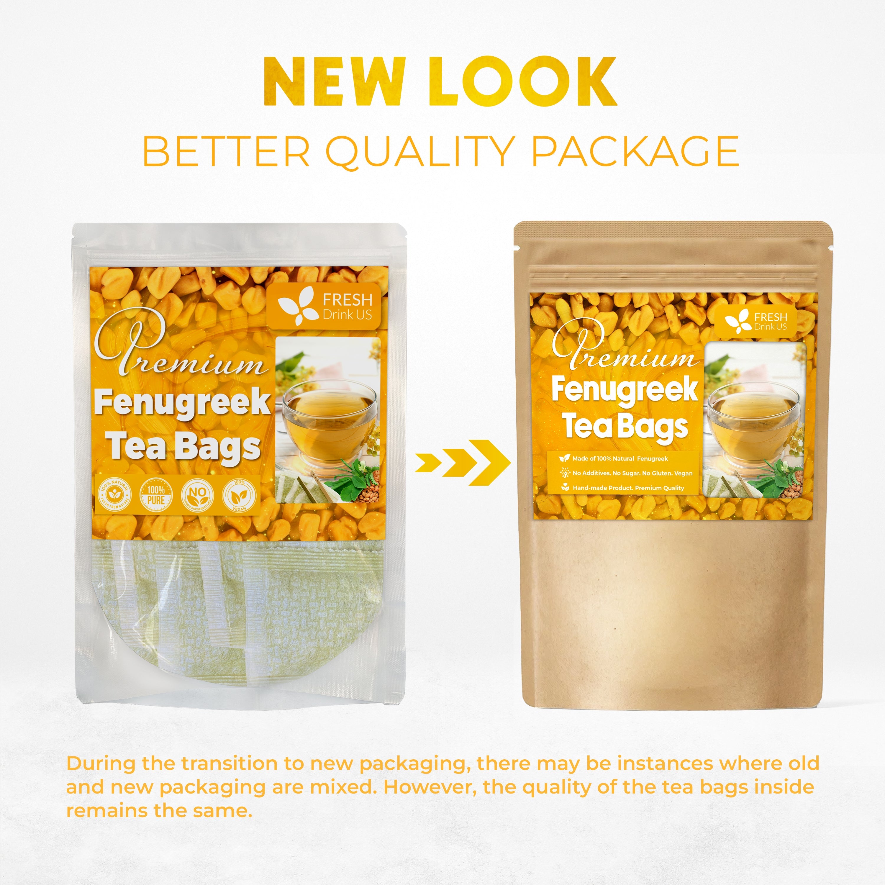 Premium Fenugreek Tea Bags. No Sugar, No Caffeine, No Gluten, Vegan. (30 Tea Bags) by FreshDrinkUS - Natural and Premium Herbal Tea