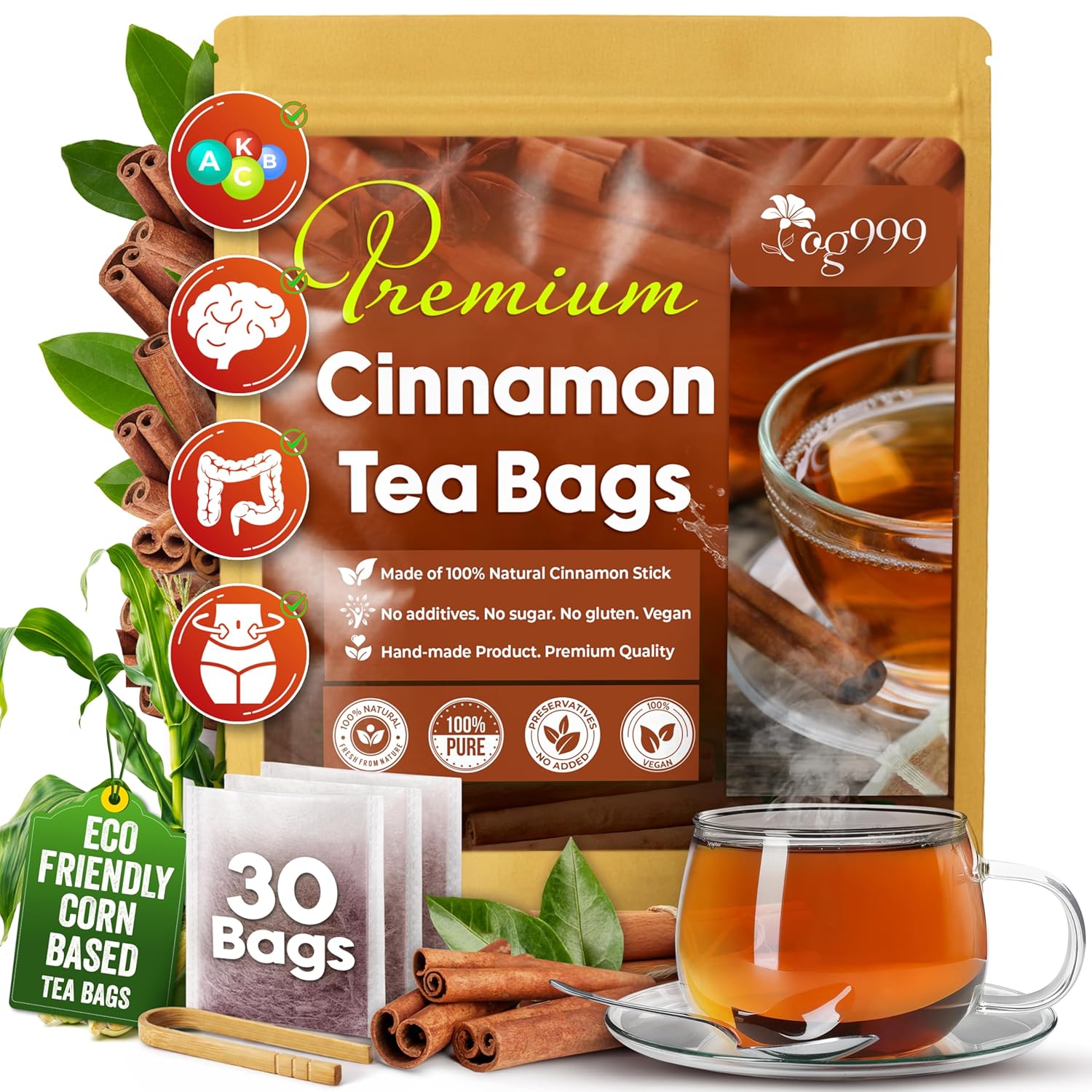 Pure Cinnamon Tea, 100% Natural & Pure Cinnamon. Cinnamon Herbal Tea. Cinnamon Stick Herbal Spice Tea. No Sugar, No Caffeine, No Gluten, Vegan. by FreshDrinkUS - Natural and Premium Herbal Tea
