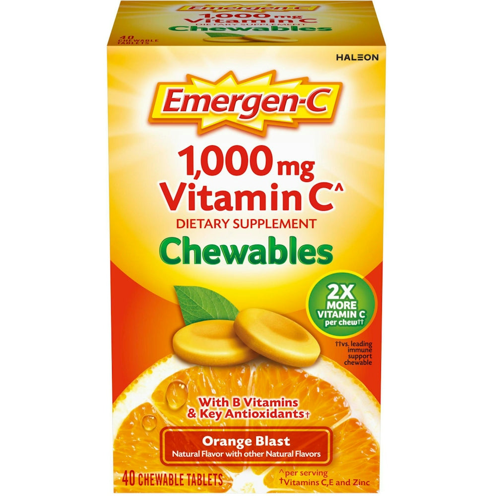 Emergen-C Vitamin C Chewable Tablets, Orange Blast – 1000mg – 40 Count by Pasteur Pharmacy