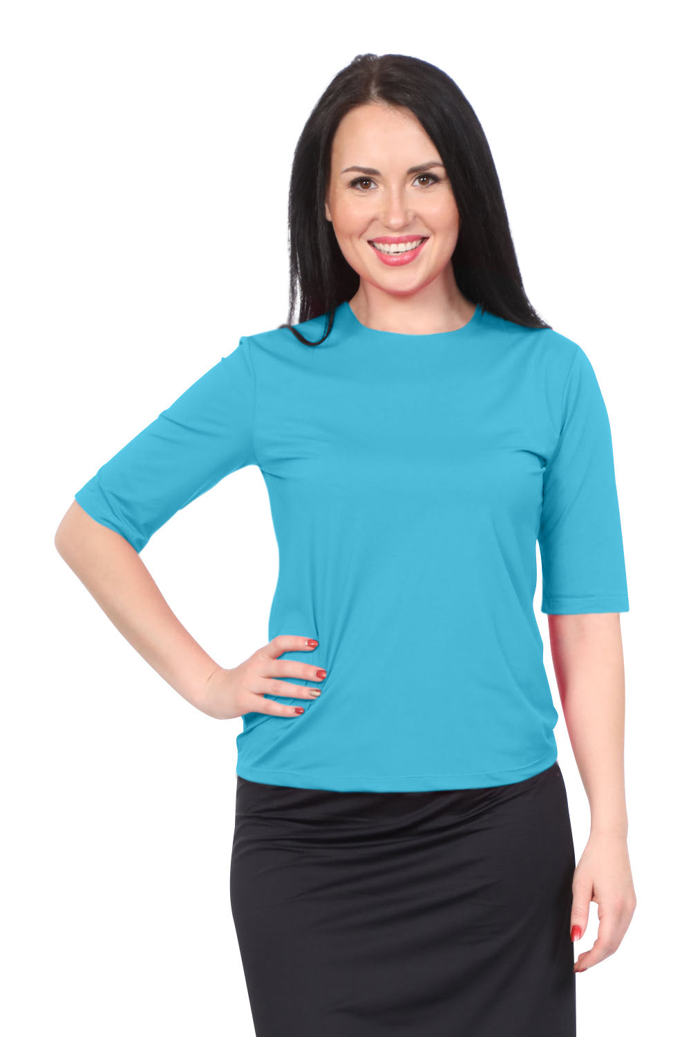 Modest Elbow Sleeve Swim & Running/Exercise Shirt - UV 50 Protection by Kosher Casual USA