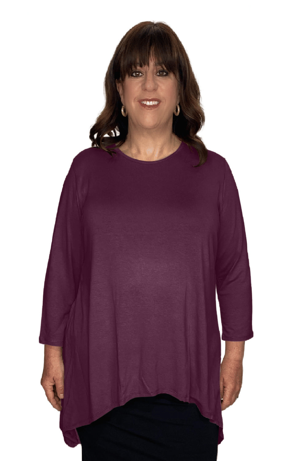Plus Size - Modest Handkerchief Tunic Top - 3/4 Sleeve Comfort Flow Design by Kosher Casual USA
