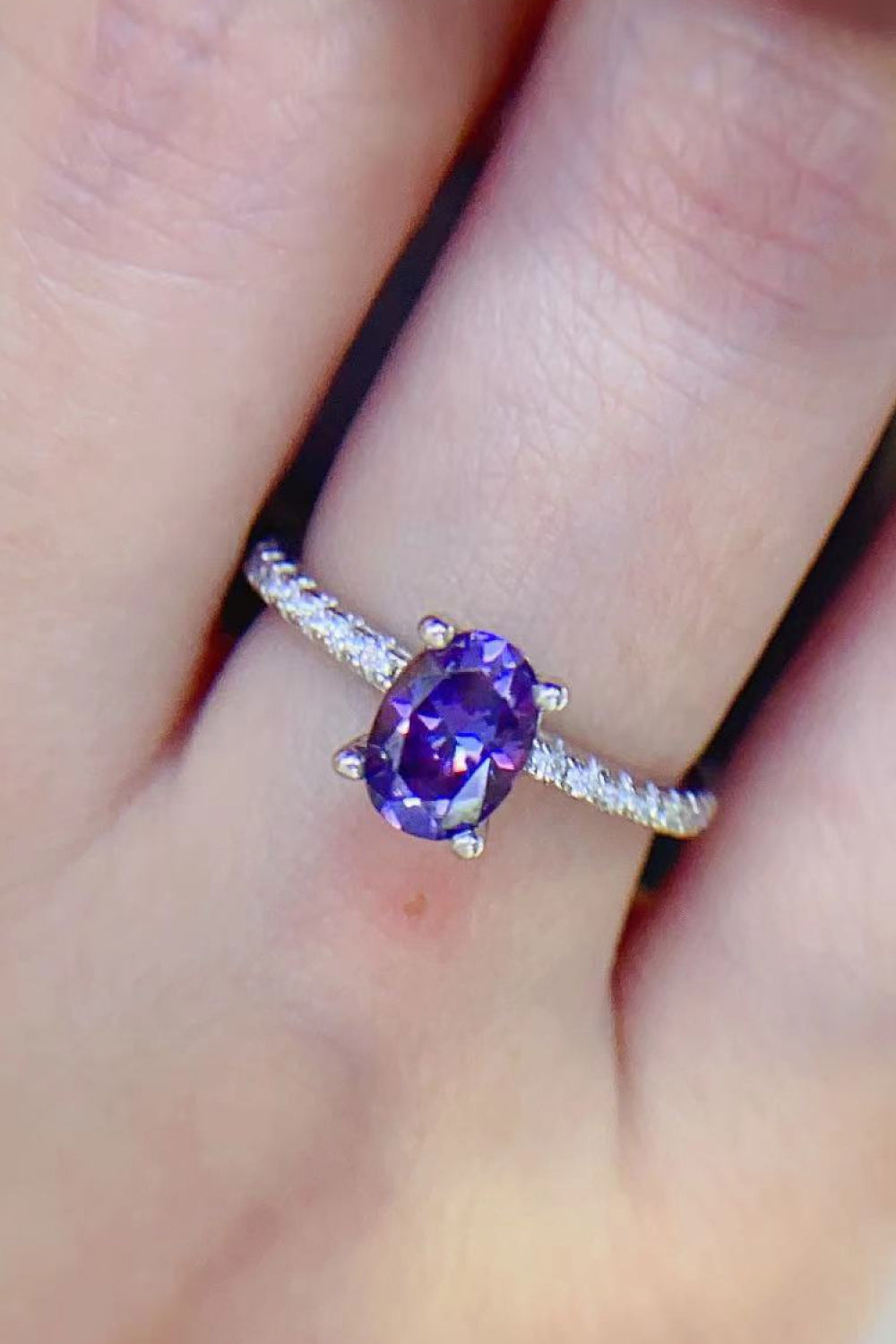 1 Carat Purple Purple Oval-Cut Sparkala™ 4-Prong Ring (Platinum Over Pure Sterling Silver) by Sparkala