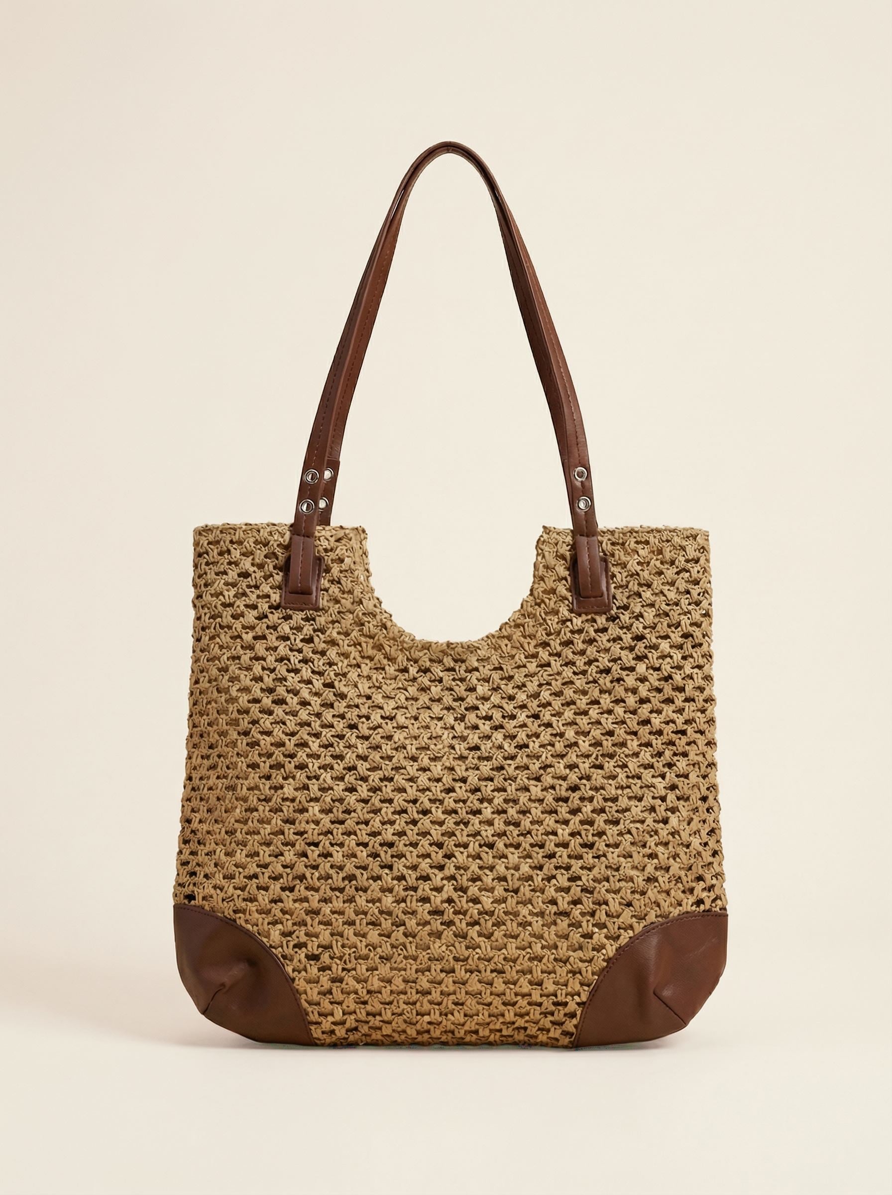 Woven Hollow-Out Shoulder Tote Bag by LINTICO