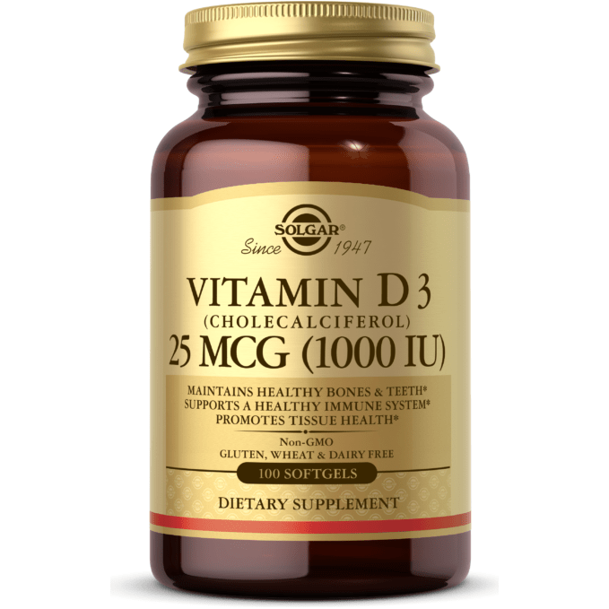Solgar Vitamin D3 (Cholecalciferol) 25 mcg (1000 IU) 100 Softgels by Pasteur Pharmacy