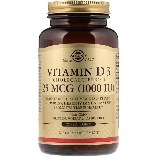 Solgar Vitamin D3 (Cholecalciferol) 25mcg (1000 IU) 250 Softgels by Pasteur Pharmacy