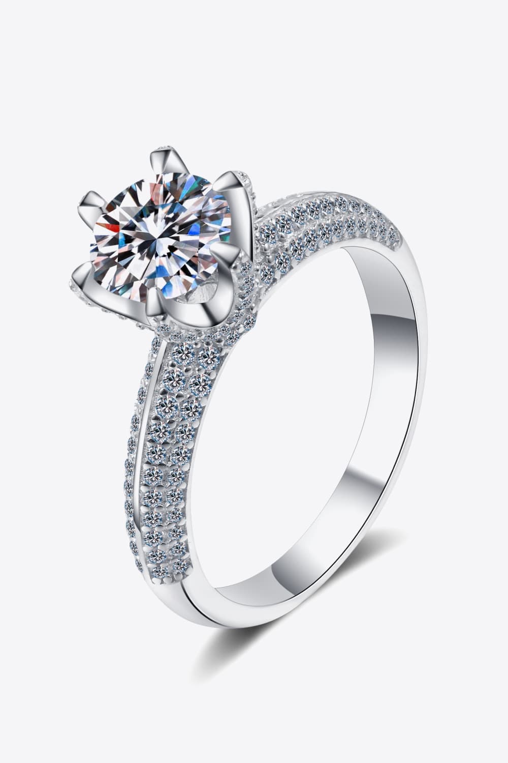 2 Carat Brilliant Round Cut Sparkala™ 925 Rhodium Over Sterling Silver Side Stone Ring by Sparkala