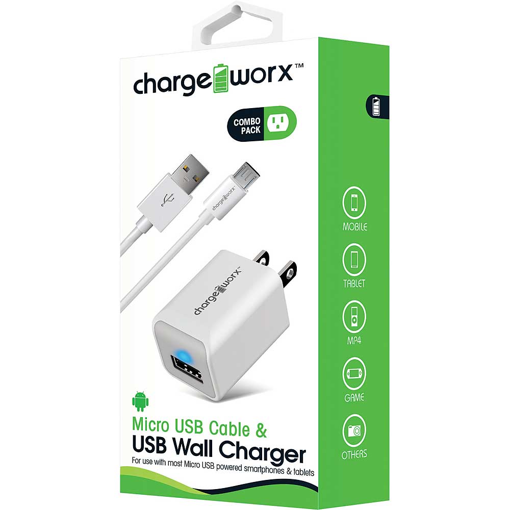 Chargeworx Micro USB Sync Cable & USB Wall Charger, White by Pasteur Pharmacy