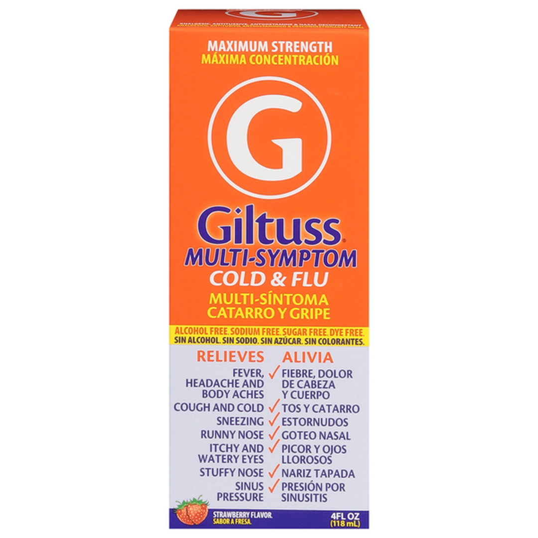 Giltuss Multi-Symptom Cold & Flu Maximum Strength Strawberry Liquid (4 fl oz) by Farmacias Savia
