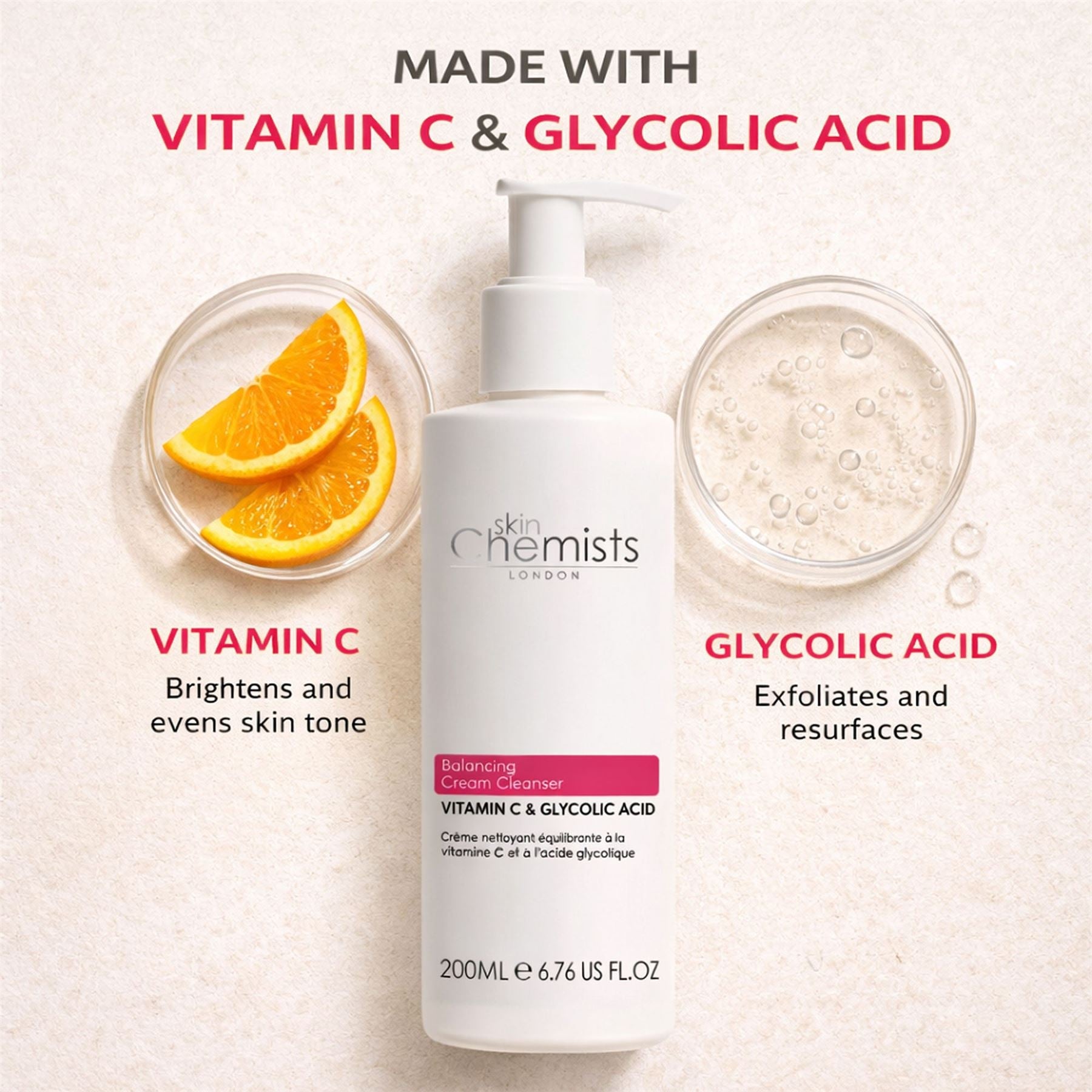 Balancing Vitamin C & Glycolic Acid Cream Cleanser 200ml by skinChemists US