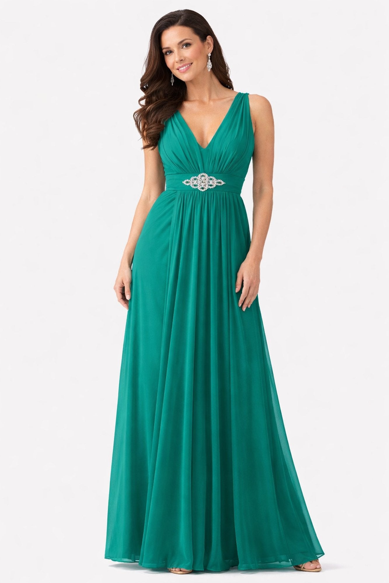 CLEARANCE - Cinderella Divine 3914 Chiffon Semi Formal Jade Dress (Size 3XL, 4XL) by DiscountDressShop