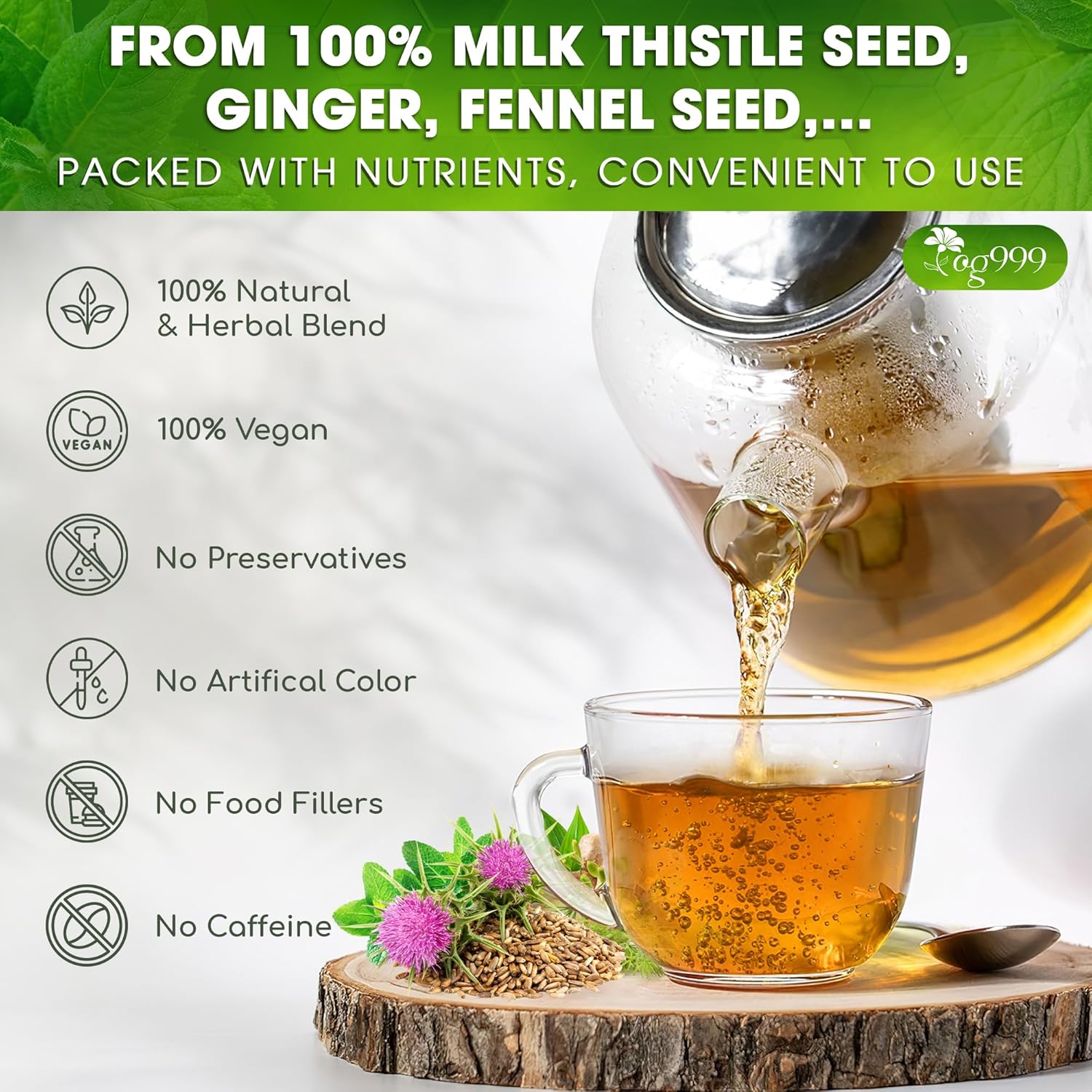 Premium Stomach & Liver Herbal Tea | Milk Thistle Seed, Ginger, Fennel, Peppermint & Licorice by FreshDrinkUS - Natural and Premium Herbal Tea