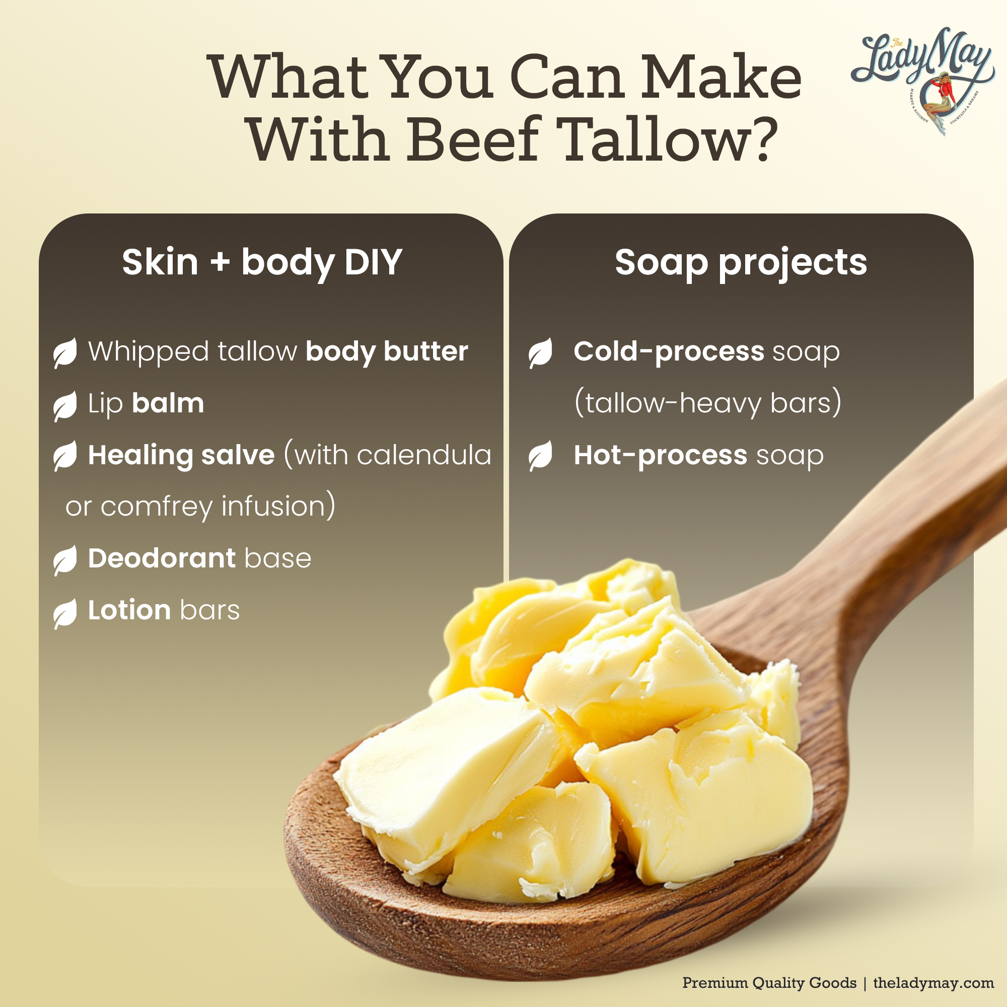 Bulk Grass-Fed Beef Tallow for Soap, Skincare & Candles | 2,8,16 lbs | Maker-Proven Quality by Lady May Tallow