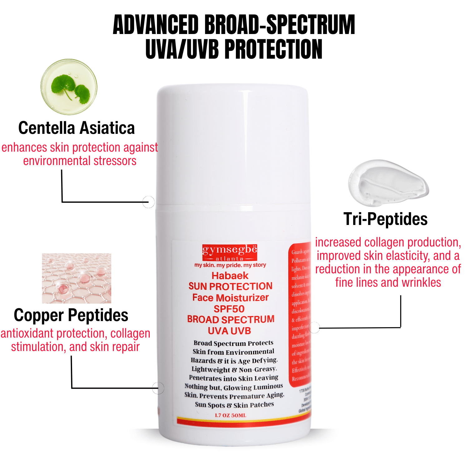Habaek Sun Protection Face Moisturizer SPF50 | Peptides | Niacinamide by gymsegbë