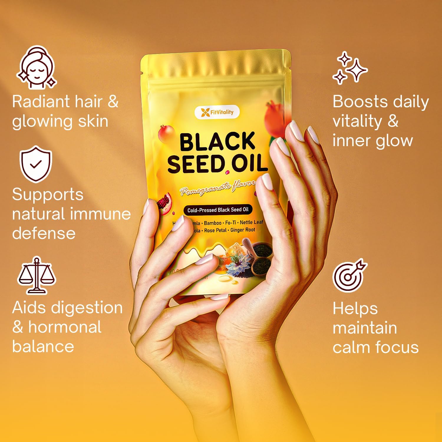 Black Seed Oil Gummies | Hair, Skin & Nail Nourishment | Pomegranate Flavor by FreshDrinkUS - Natural and Premium Herbal Tea