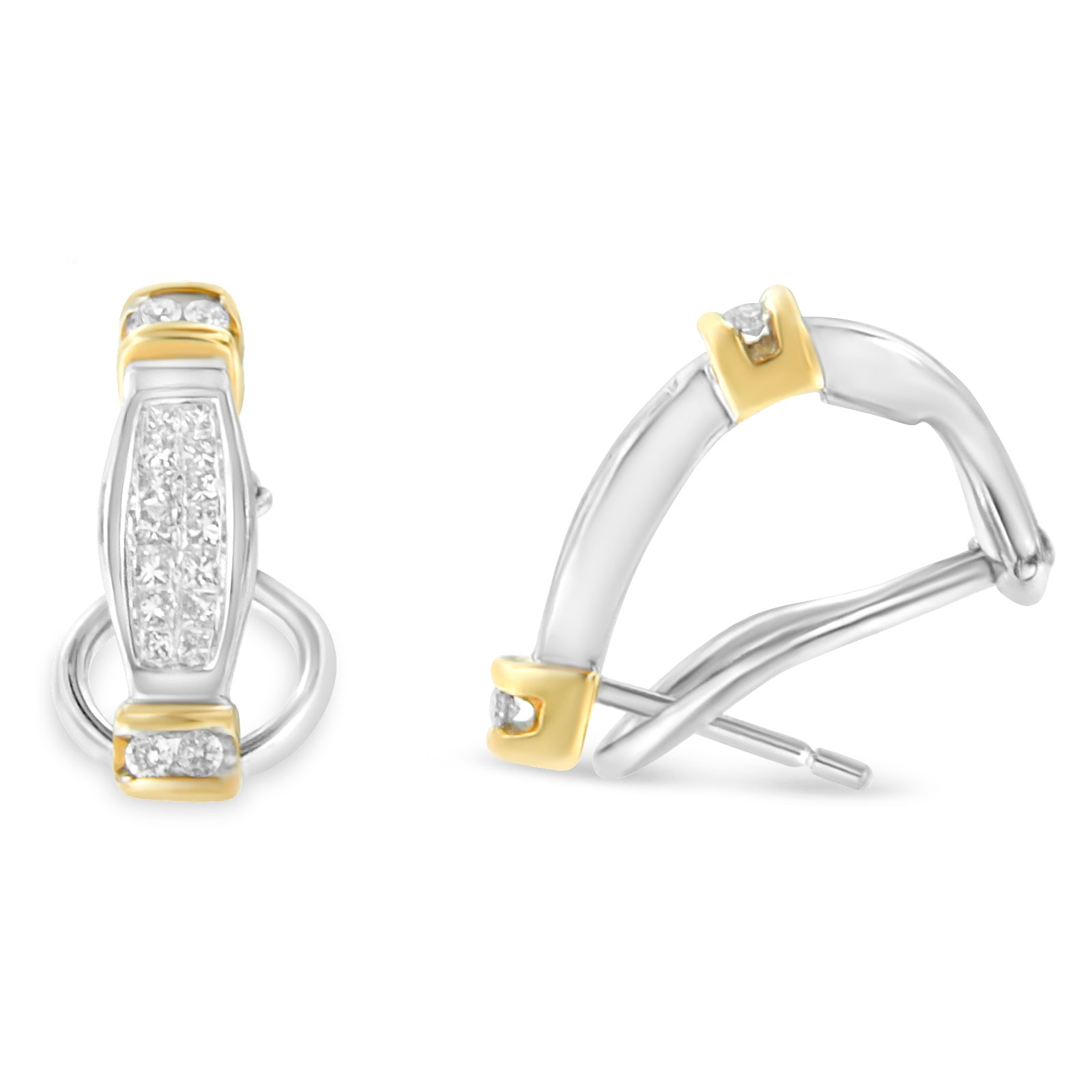 14K Two-Toned Gold Round and Princess Cut Diamond Earrings (0.5 cttw, H-I Color, SI2-I1 Clarity) by Bids.com