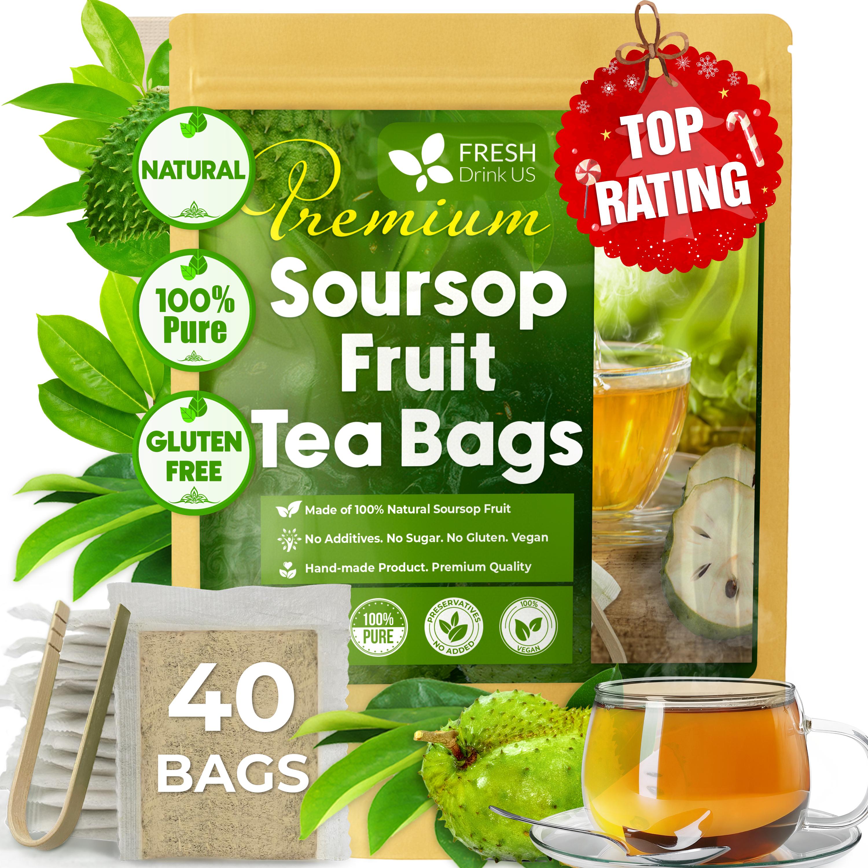 Premium Soursop Graviola Fruit Tea Bags, Tea Powder, 100% Natural and Pure from Soursop Fruits, Handmade, Made With Natural Materials-Corn Fiber Tea Bag, Sugar/Caffeine/Gluten Free, Hoja Guanabana Tea by FreshDrinkUS - Natural and Premium Herbal Tea
