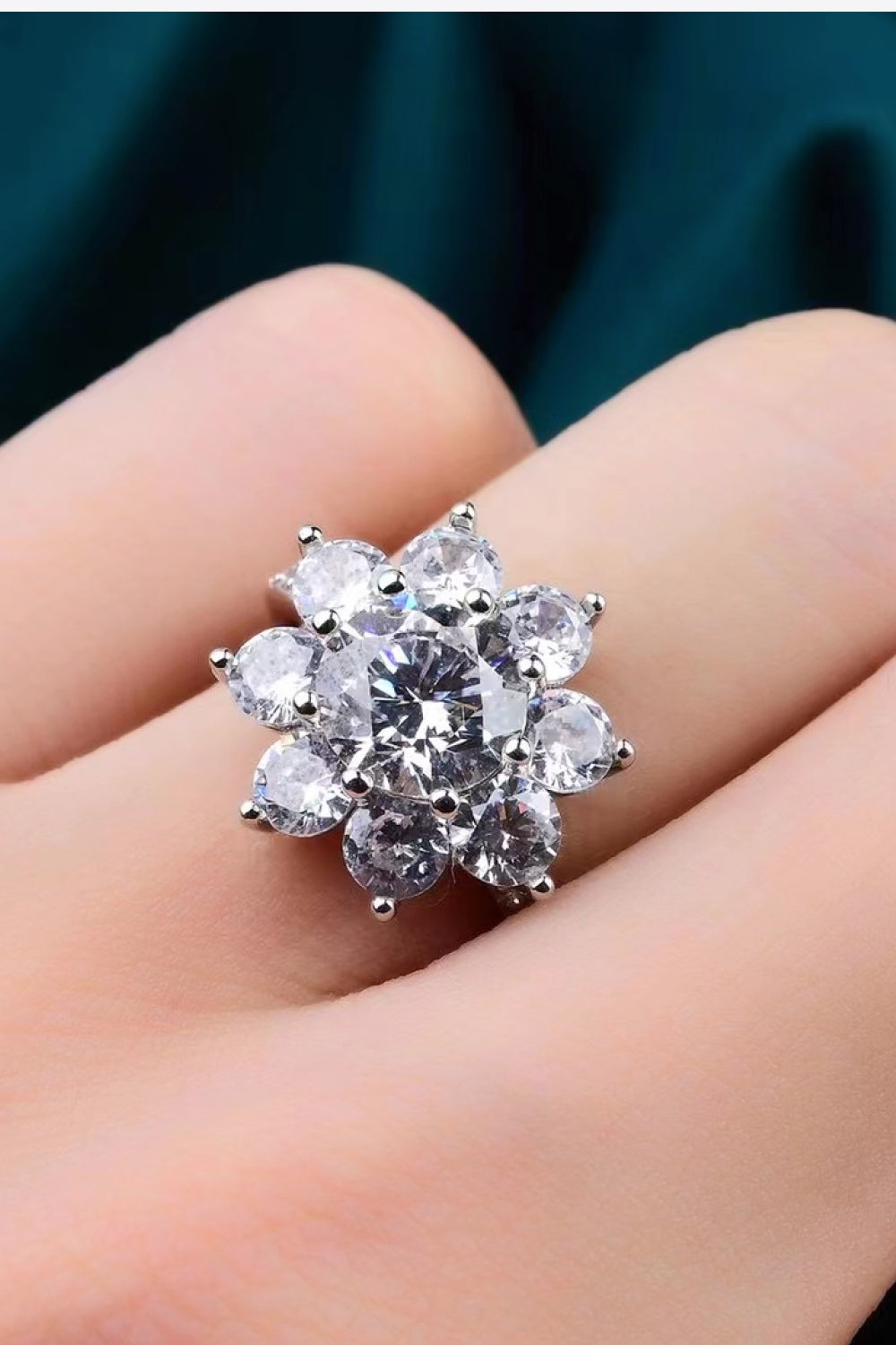 1 Carat Brilliant Round Cut Sparkala™ Platinum Over Pure Sterling Silver Flower Ring by Sparkala