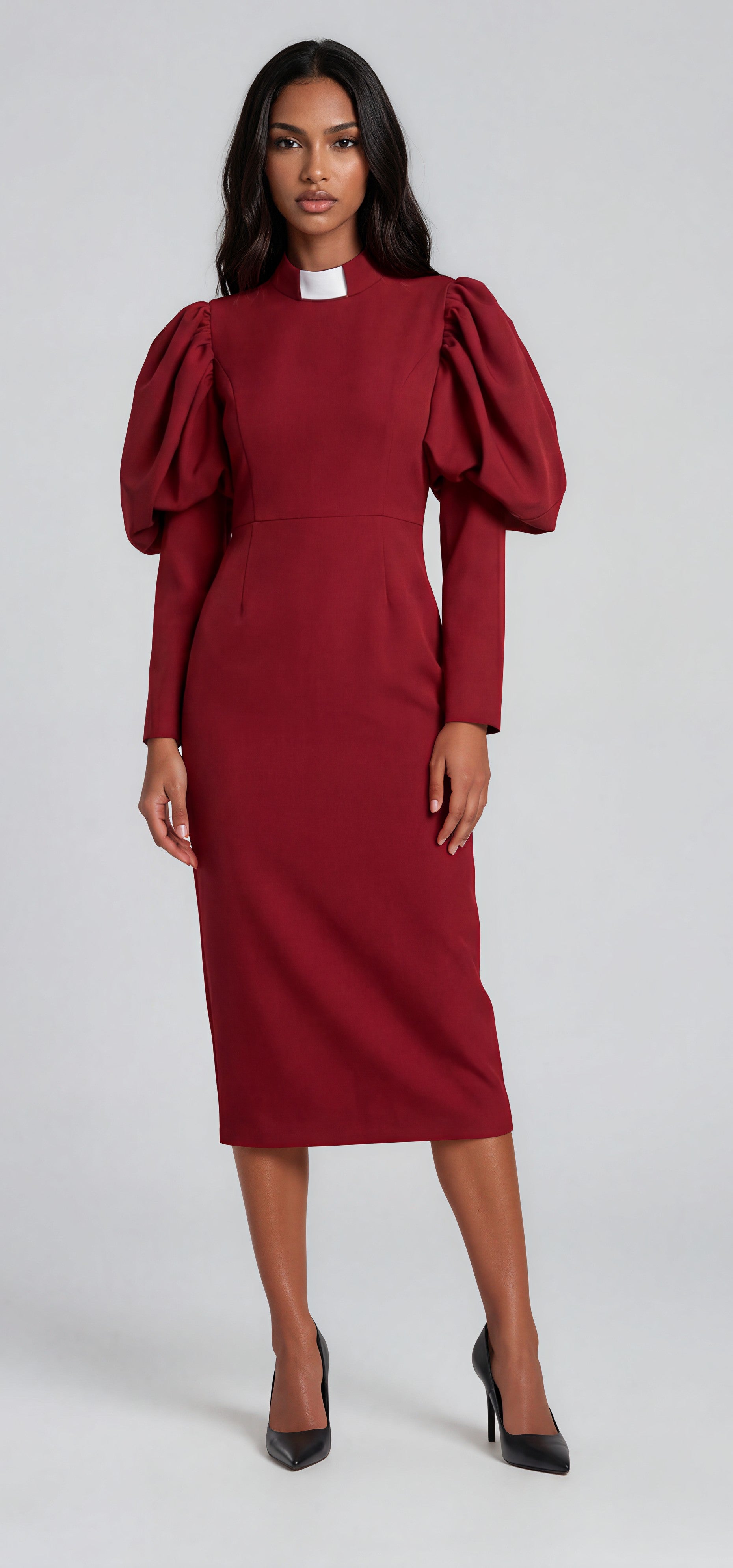 Clergy Dress with Puff Sleeves and Classic Collar- 4813 by Tally Taylor