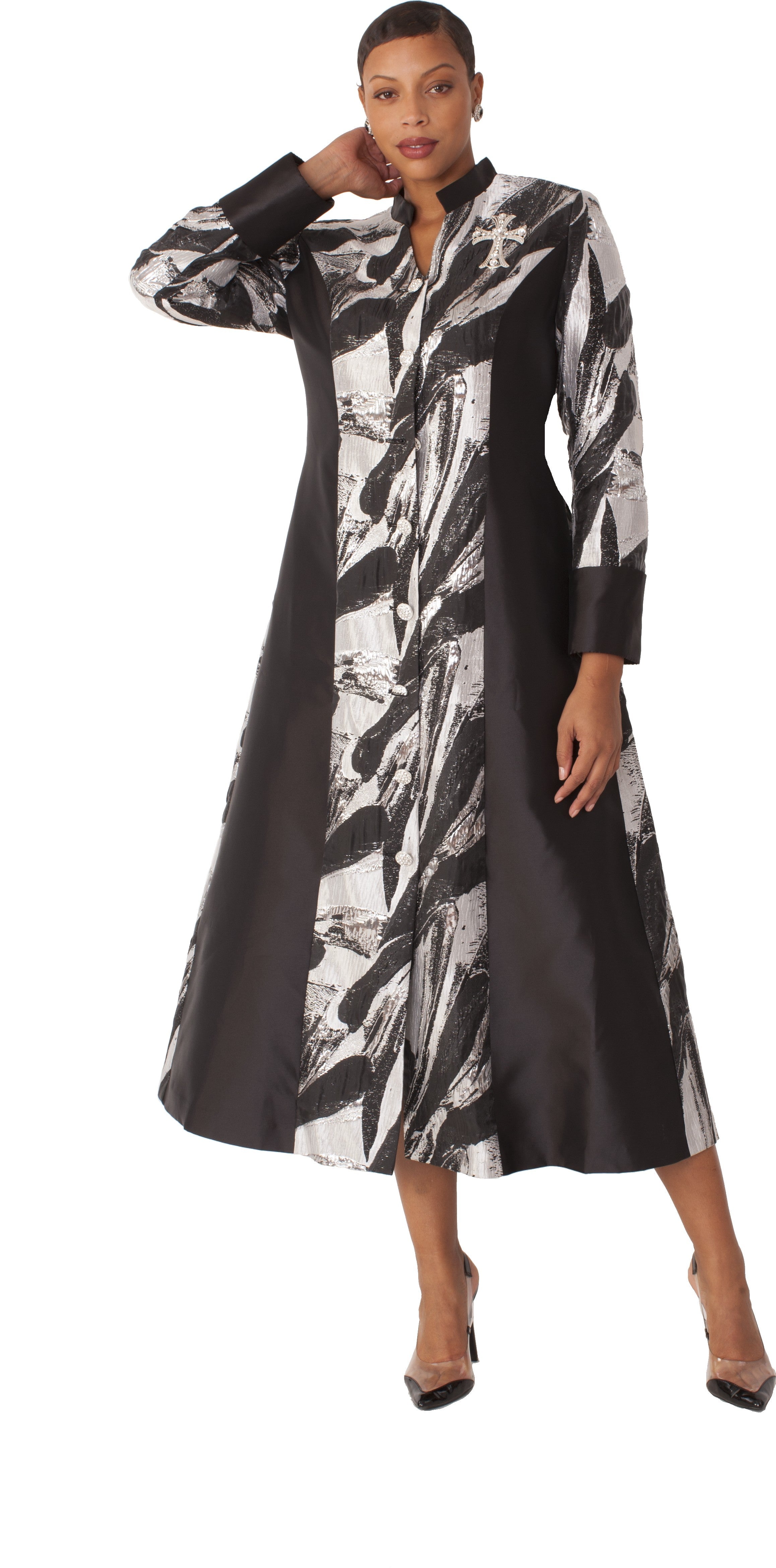 Brocade Clergy Robe with Cross Brooch for Women – 4821 by Tally Taylor