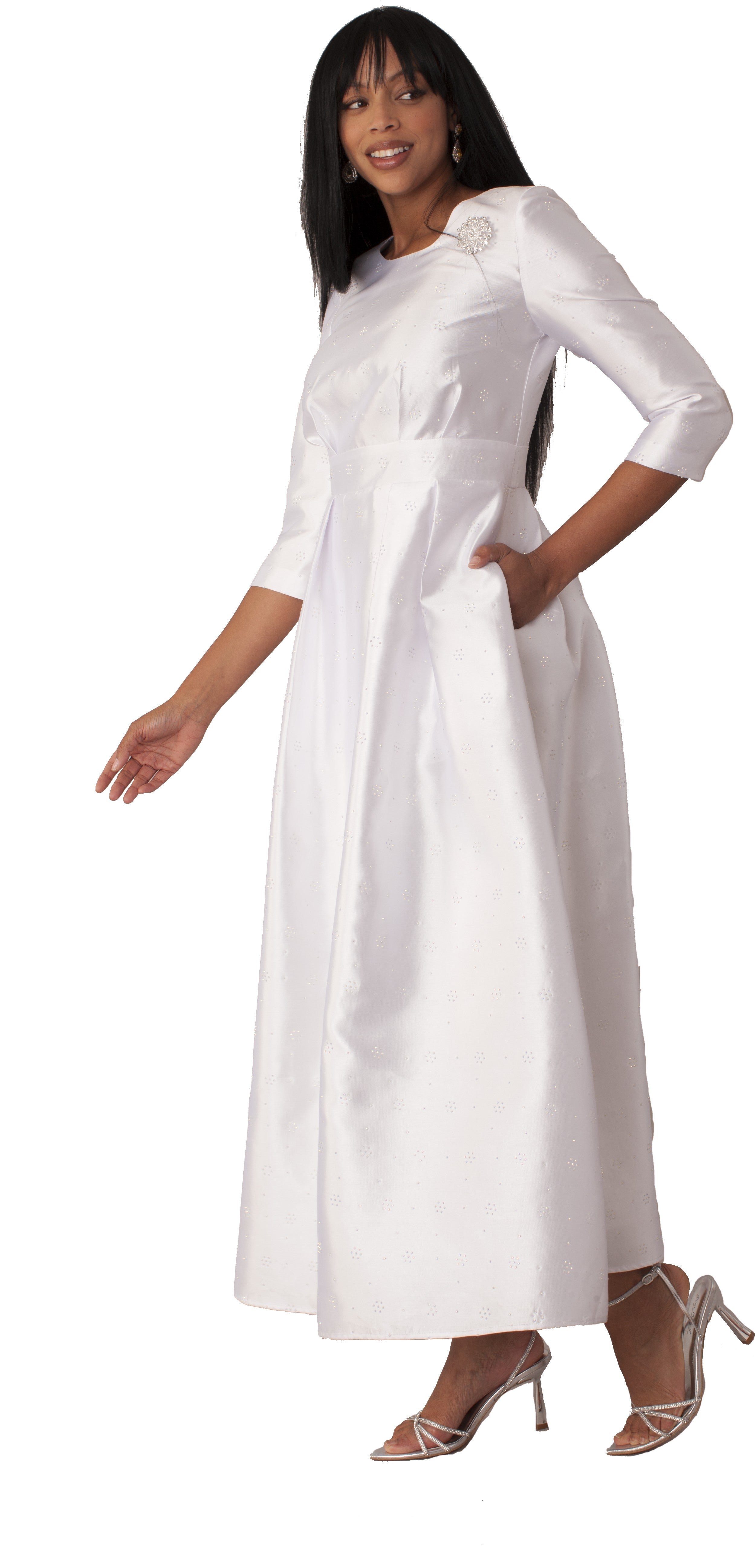 Elegant 3/4 Sleeve Rhinestone Embellished Church Dress-4826 by Tally Taylor
