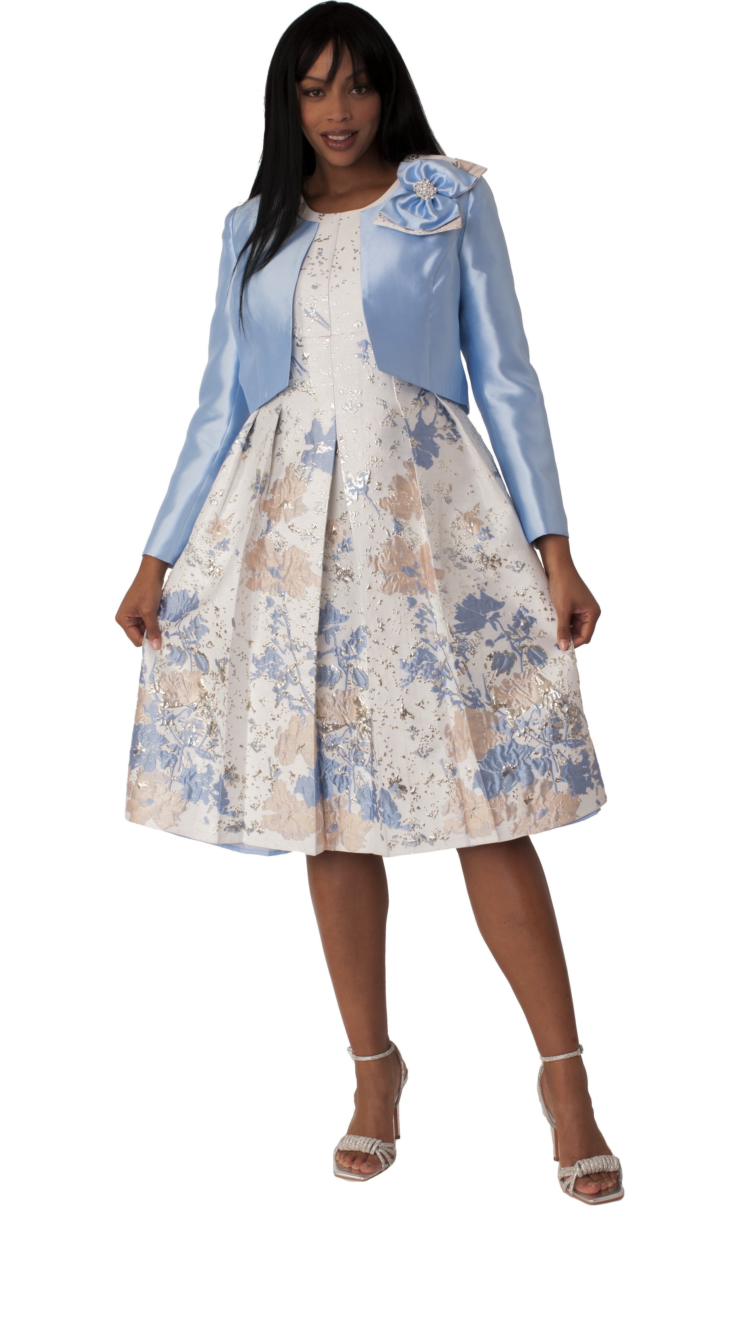 Plus Size Brocade Dress Set with Jacket & Brooch - 4830W by Tally Taylor