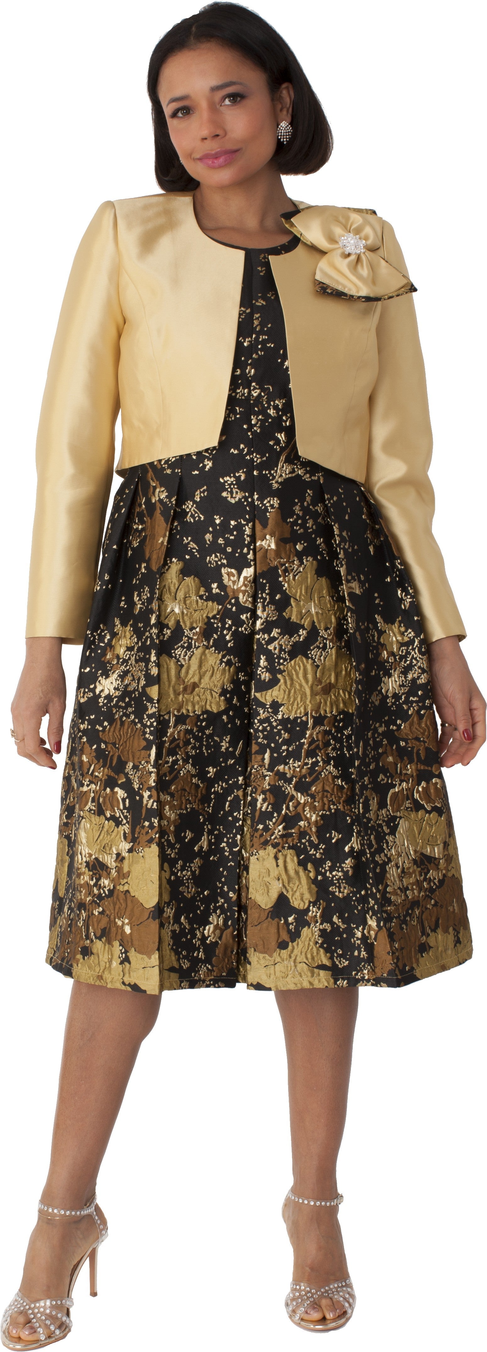Brocade Dress Set with Jacket & Brooch - 4830 by Tally Taylor