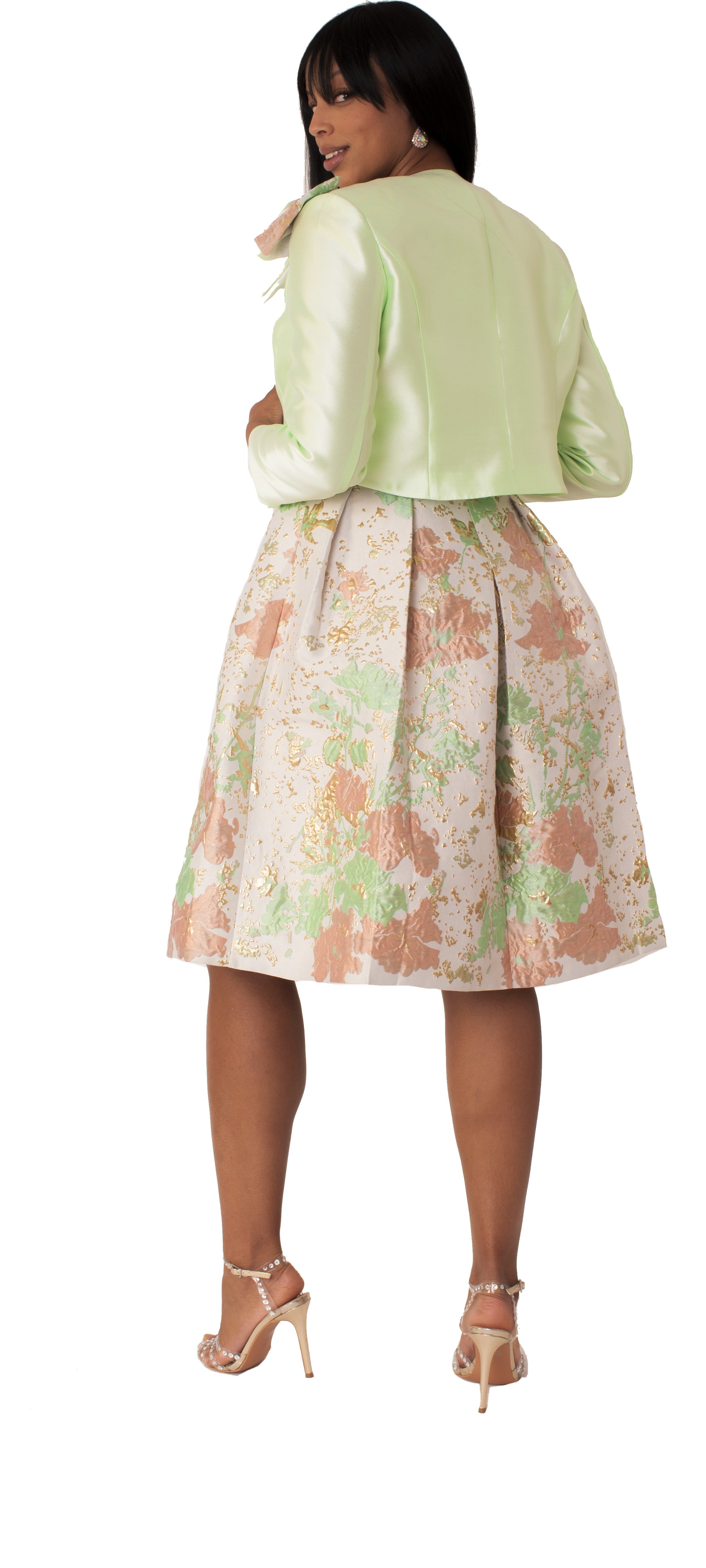 Brocade Dress Set with Jacket & Brooch - 4830 by Tally Taylor