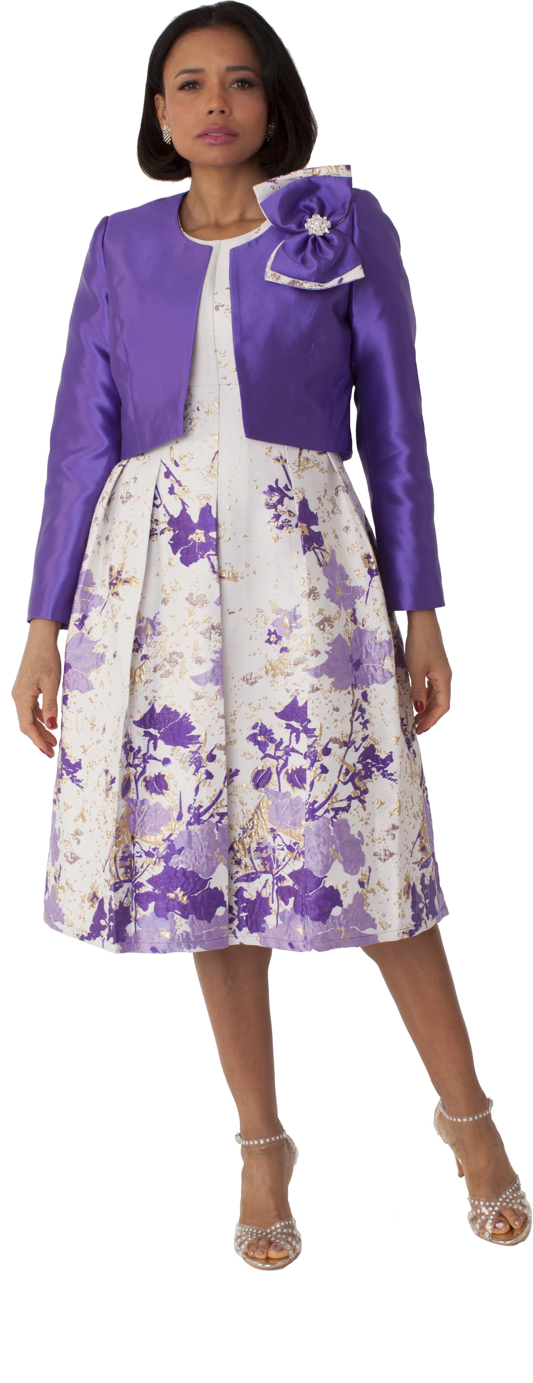 Brocade Dress Set with Jacket & Brooch - 4830 by Tally Taylor