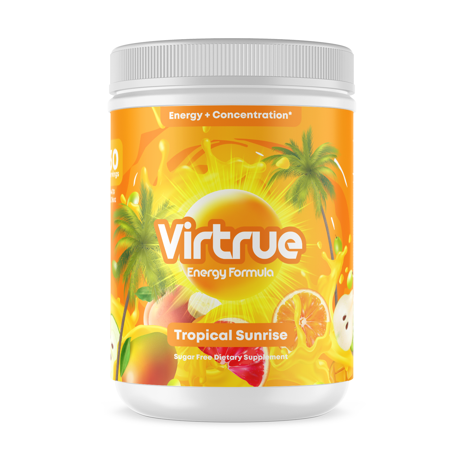 Tropical Sunrise Pre-Workout Energy Powder + Focus Boost & Hydration | Sugar Free by Virtrue