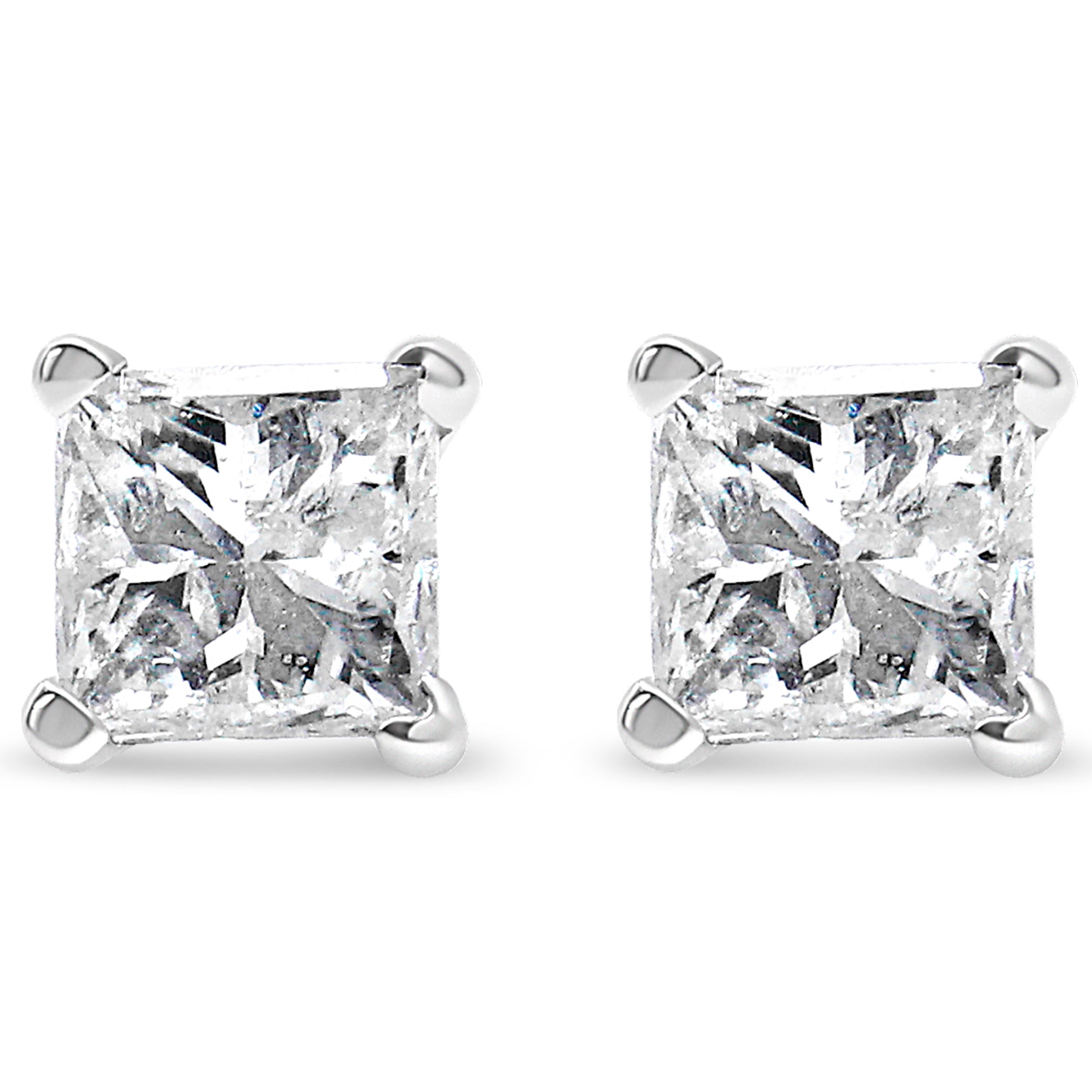 14K White Gold 1.00 Cttw Princess-Cut Square Near Colorless Diamond Classic 4-Prong Solitaire Stud Earrings (G-H Color, SI1-SI2 Clarity) by Bids.com