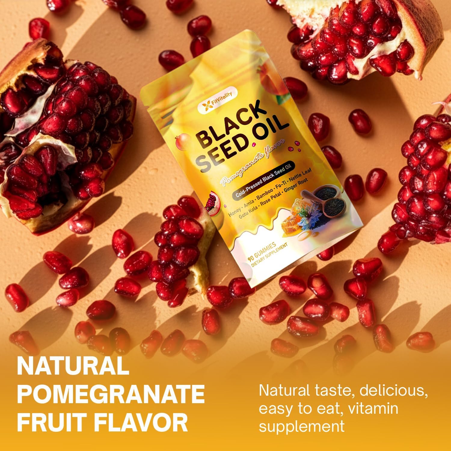 Black Seed Oil Gummies | Hair, Skin & Nail Nourishment | Pomegranate Flavor by FreshDrinkUS - Natural and Premium Herbal Tea