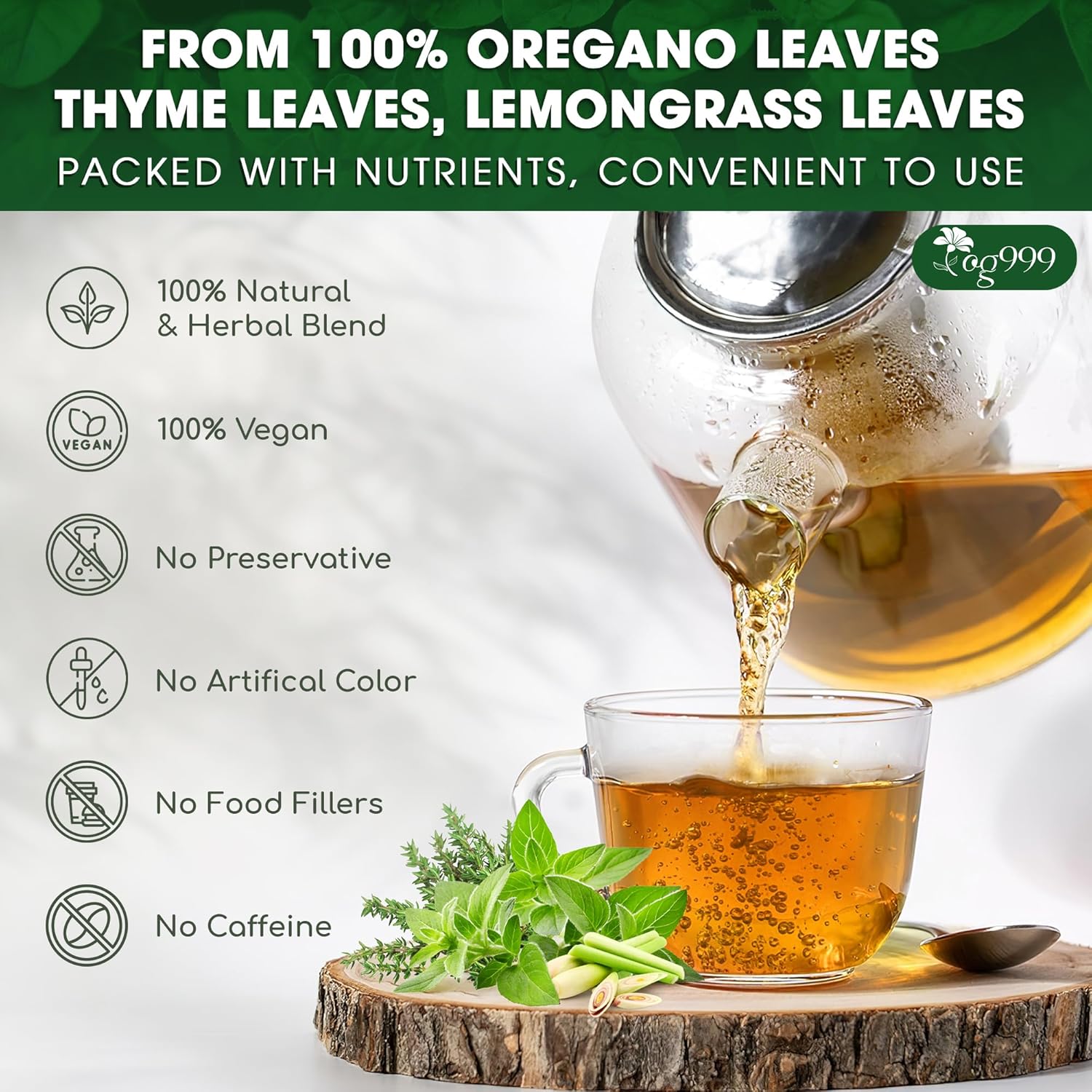 Premium Oregano Herbal Tea with Jasmine-Like Notes | Blend of Oregano, Thyme & Lemongrass by FreshDrinkUS - Natural and Premium Herbal Tea