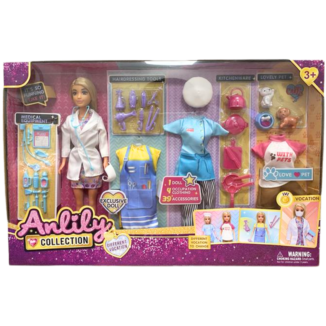 Anlily Multi-Career Doll Set with 4 Vocation Outfits & 39 Accessories by Farmacias Savia