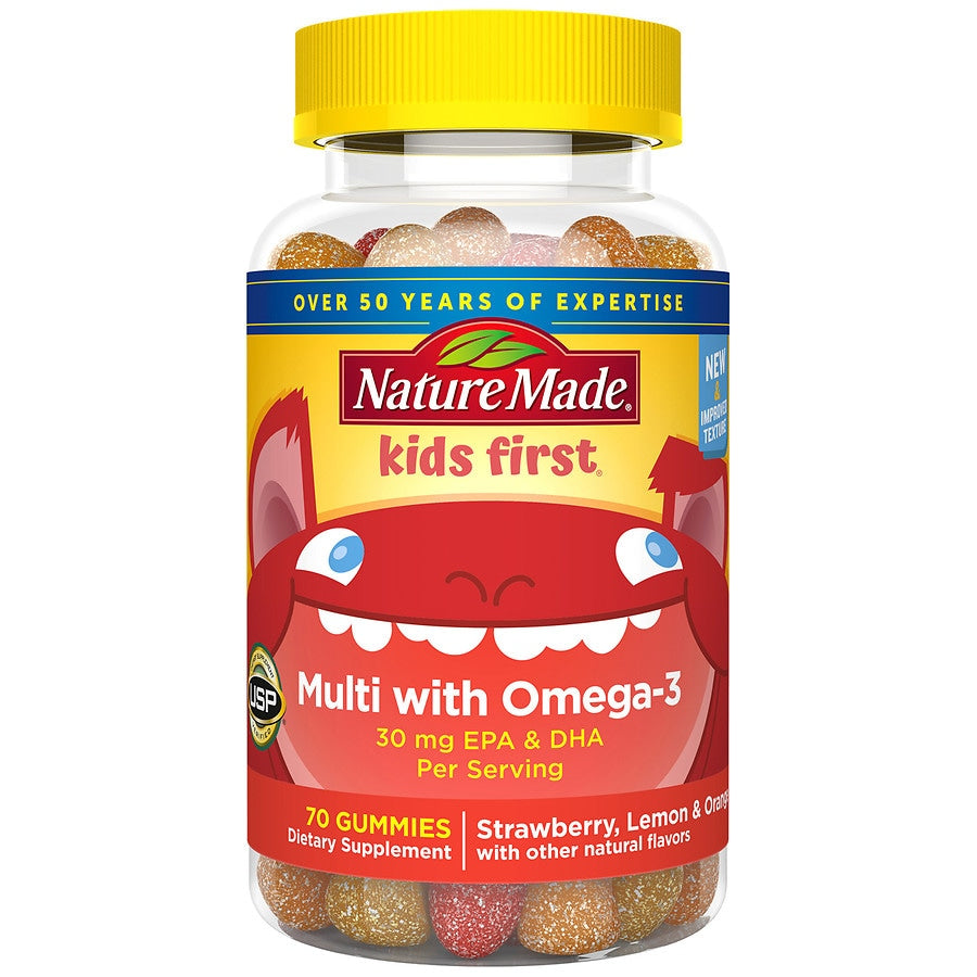 Nature Made Kids First Multivitamin + Omega 3 Gummies - Strawberry, Lemon & Orange - 70ct by Pasteur Pharmacy