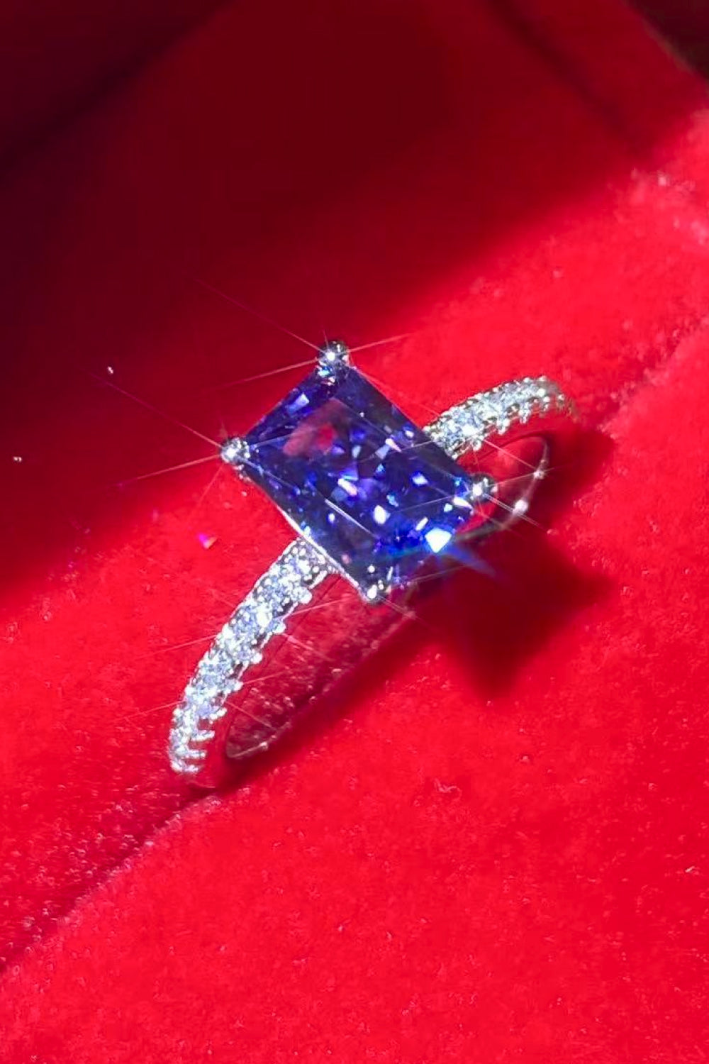 1 Carat Sparkala™ Platinum Over Pure Sterling Silver Rectangle Ring in Blue by Sparkala