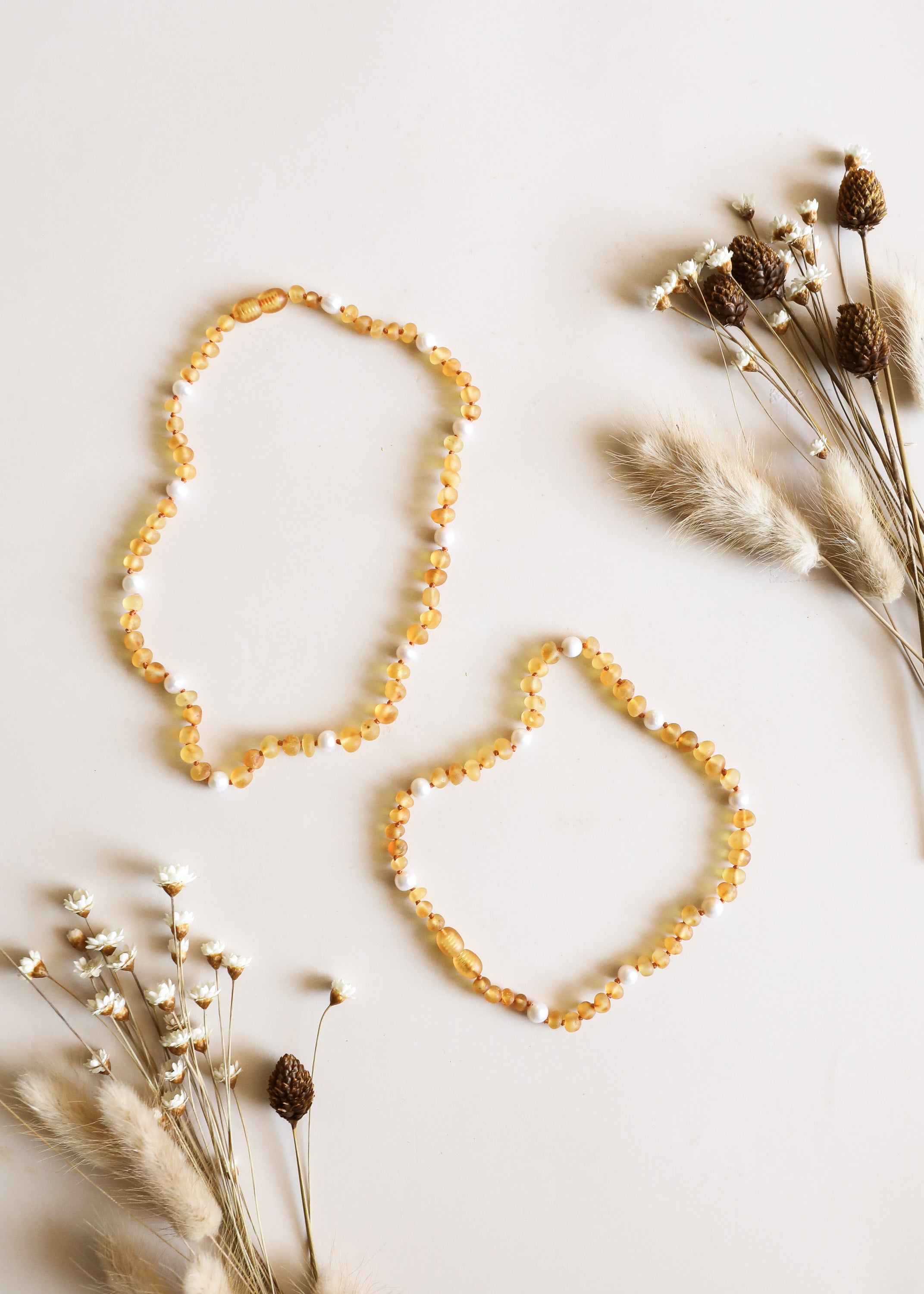 Raw Honey Baltic Amber + Pearl Halo || Necklace Set by CanyonLeaf