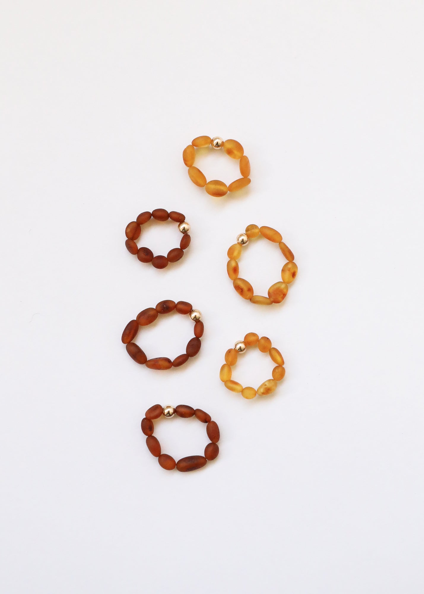 Raw Cognac Baltic Amber + 14K Gold Filled || Beaded Stretch Ring by CanyonLeaf