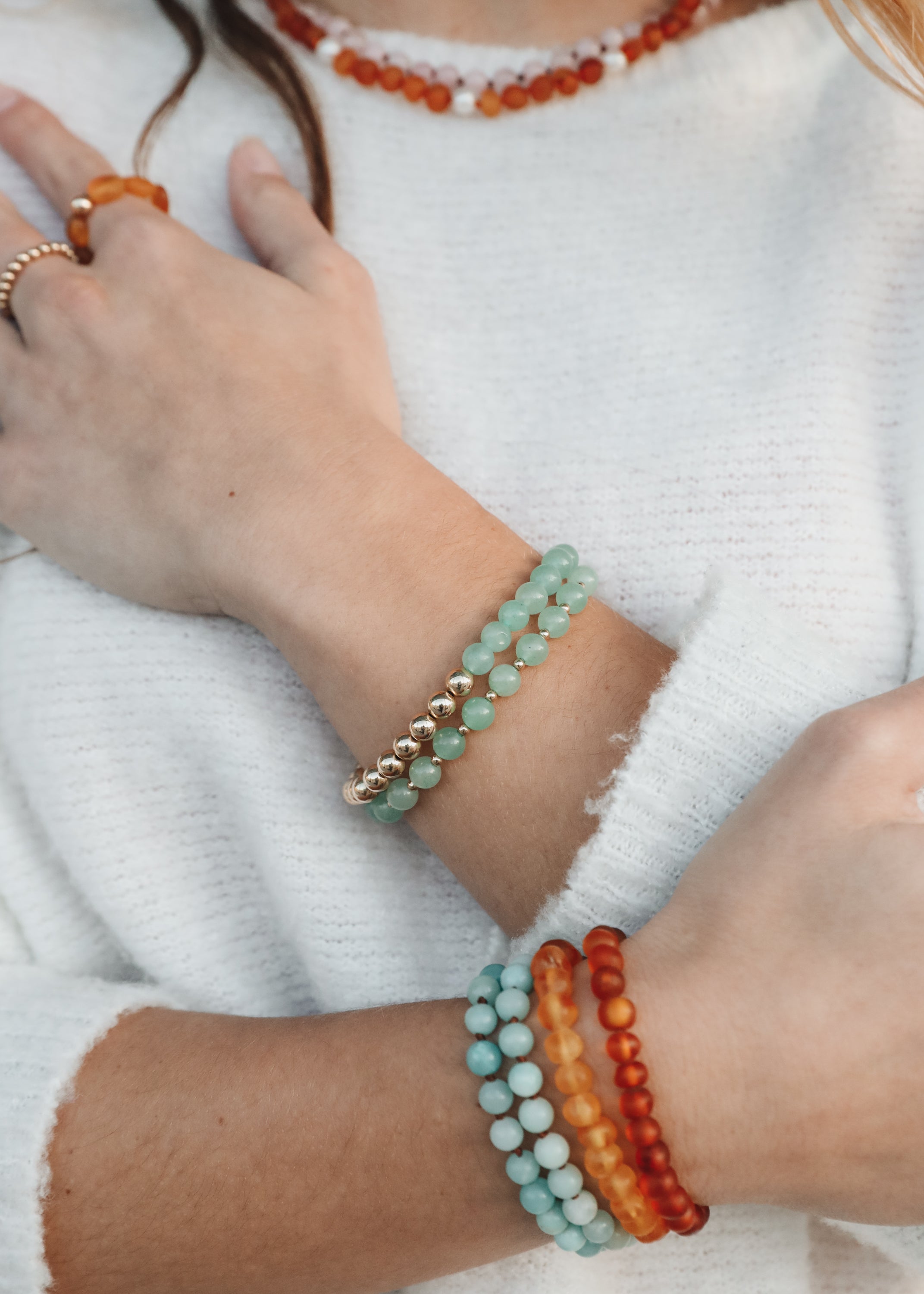 Aventurine Gemstone + 14K Gold Filled || Beaded Stretch Bracelets by CanyonLeaf