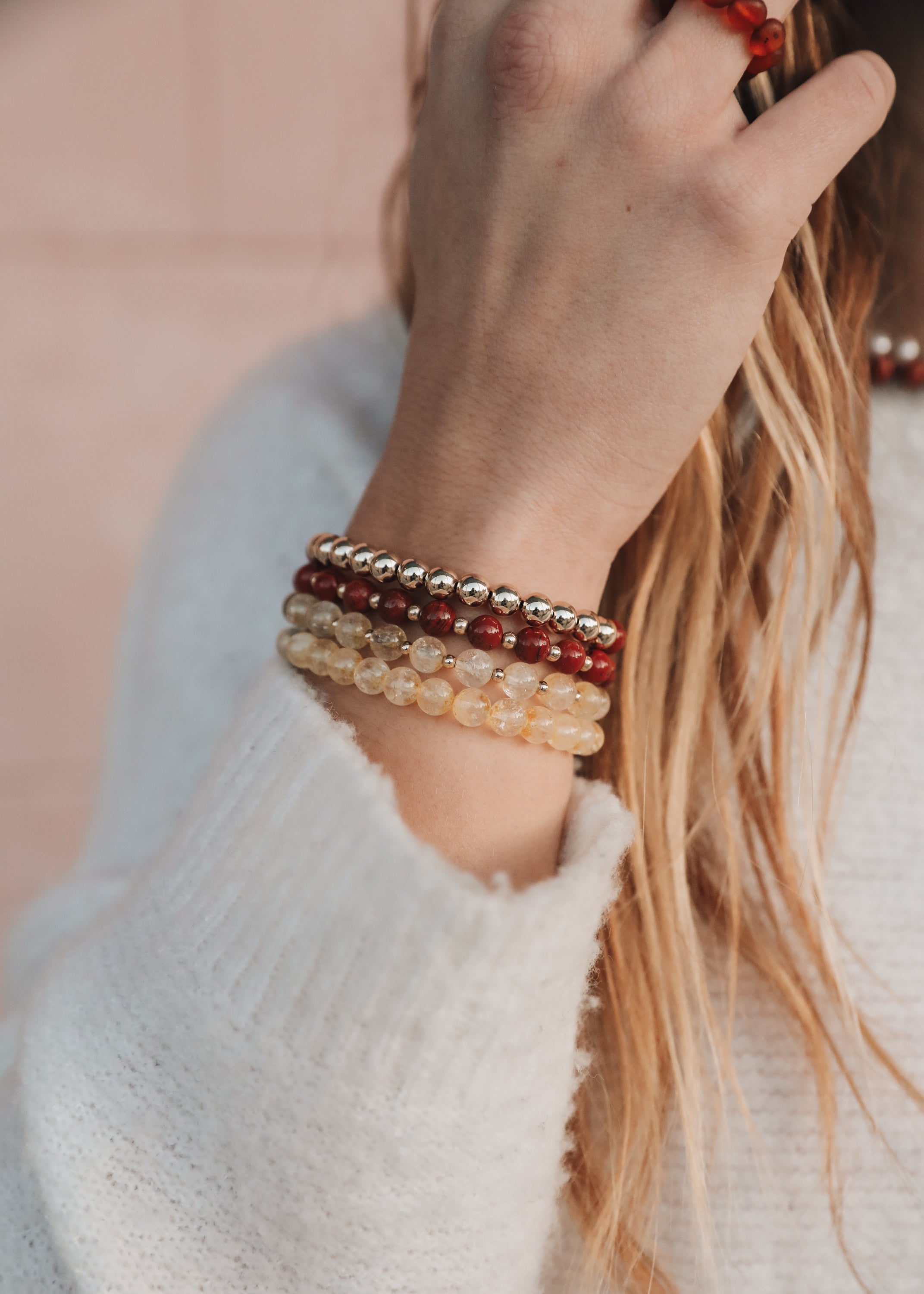 Red Jasper : 14k Gold Filled Sun + Moon || Stretch Bracelets by CanyonLeaf
