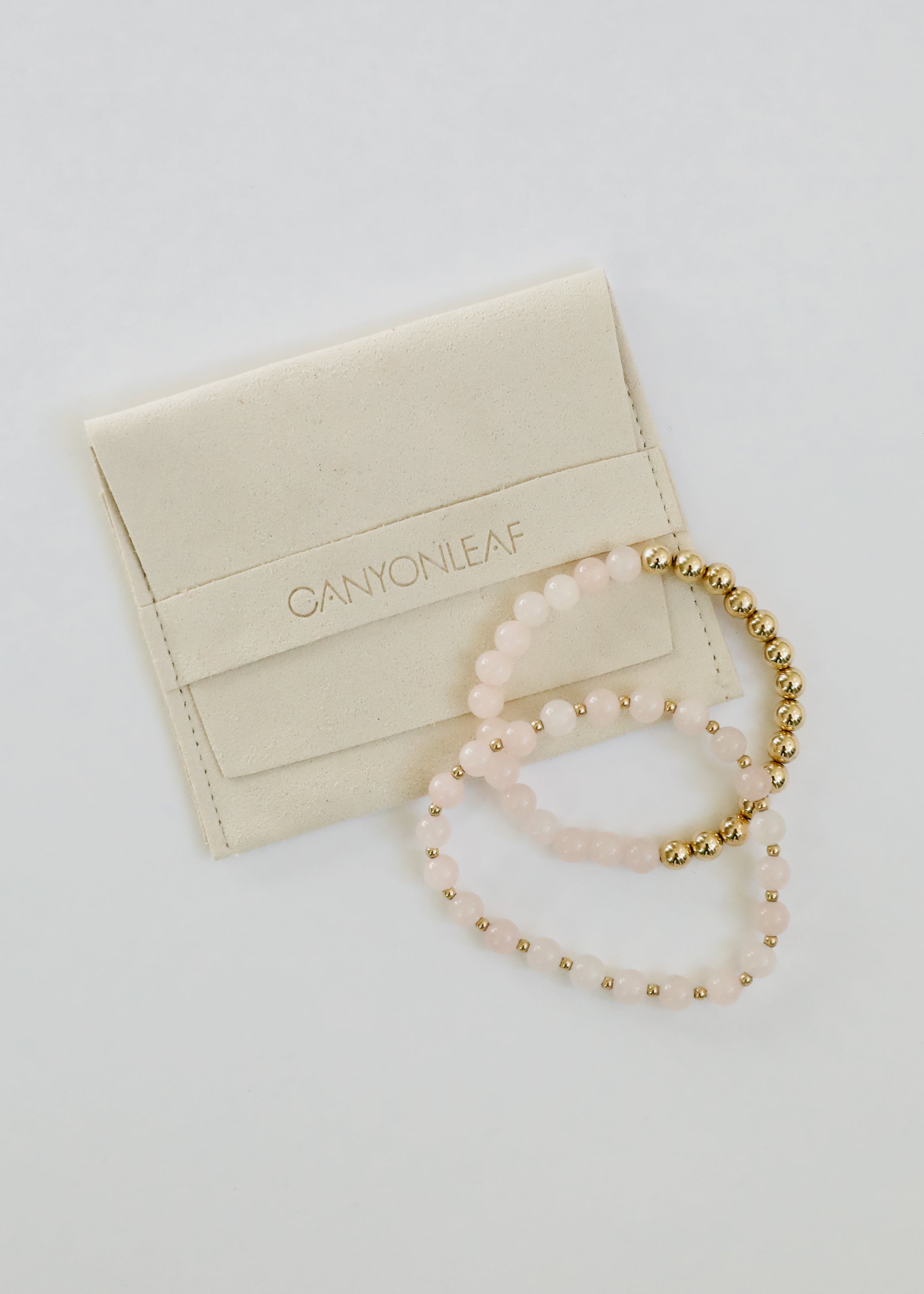 Rose Quartz : 14k Gold Filled Sun + Moon || Stretch Bracelets by CanyonLeaf