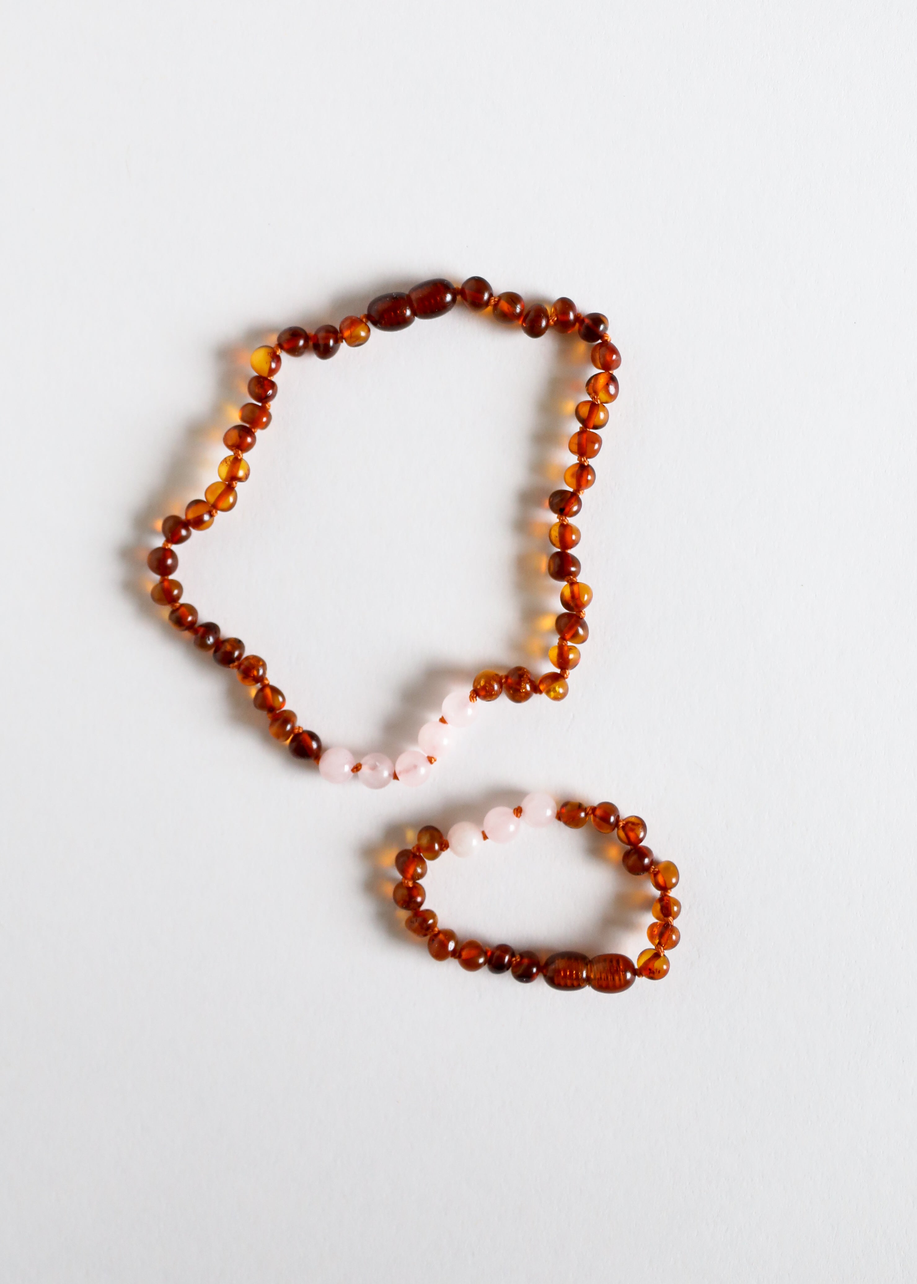 Polished Cognac Baltic Amber + Rose Quartz || Necklace by CanyonLeaf