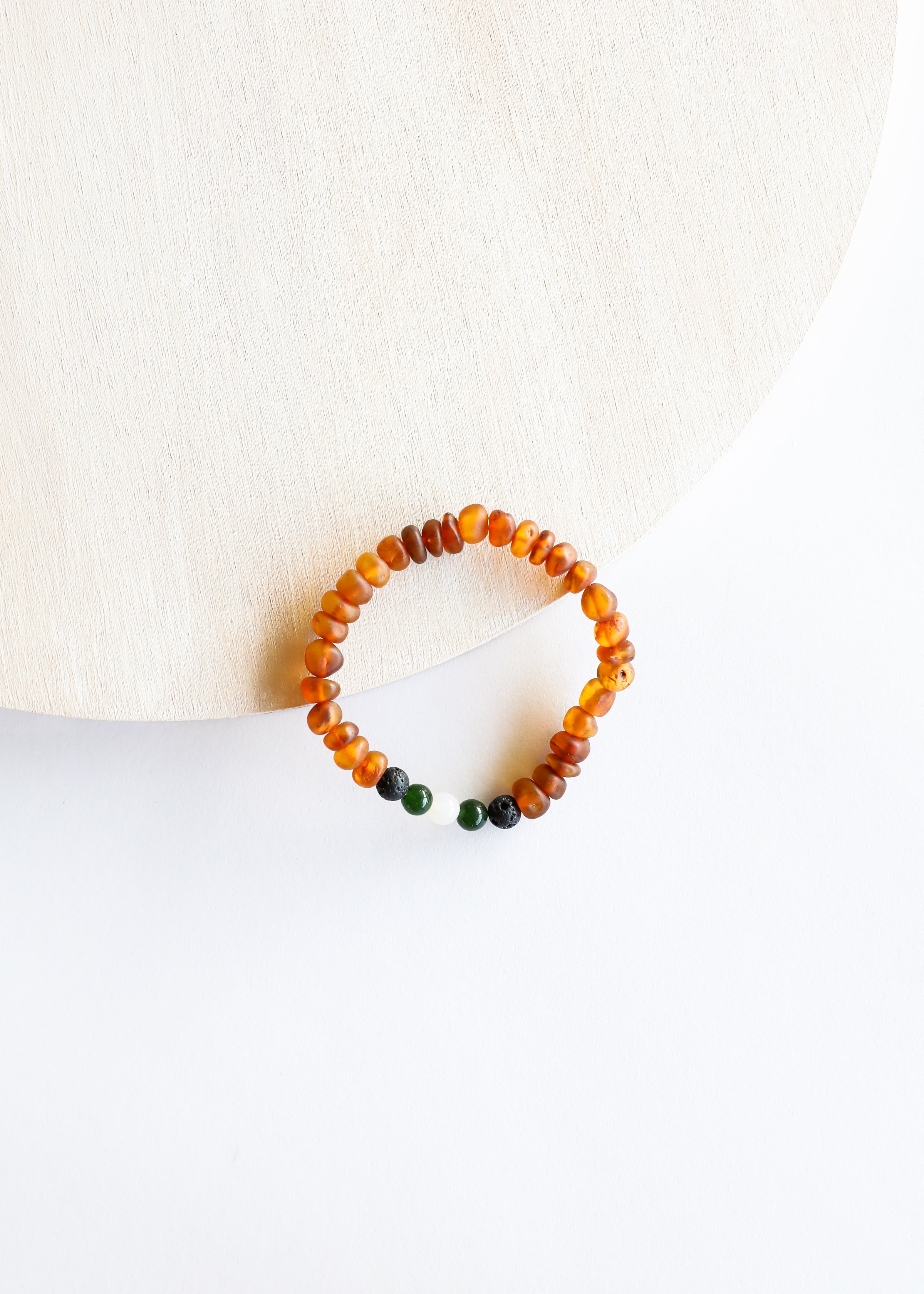 Raw Cognac Baltic Amber || Lava + Jade + Agate || Adult Bracelet by CanyonLeaf