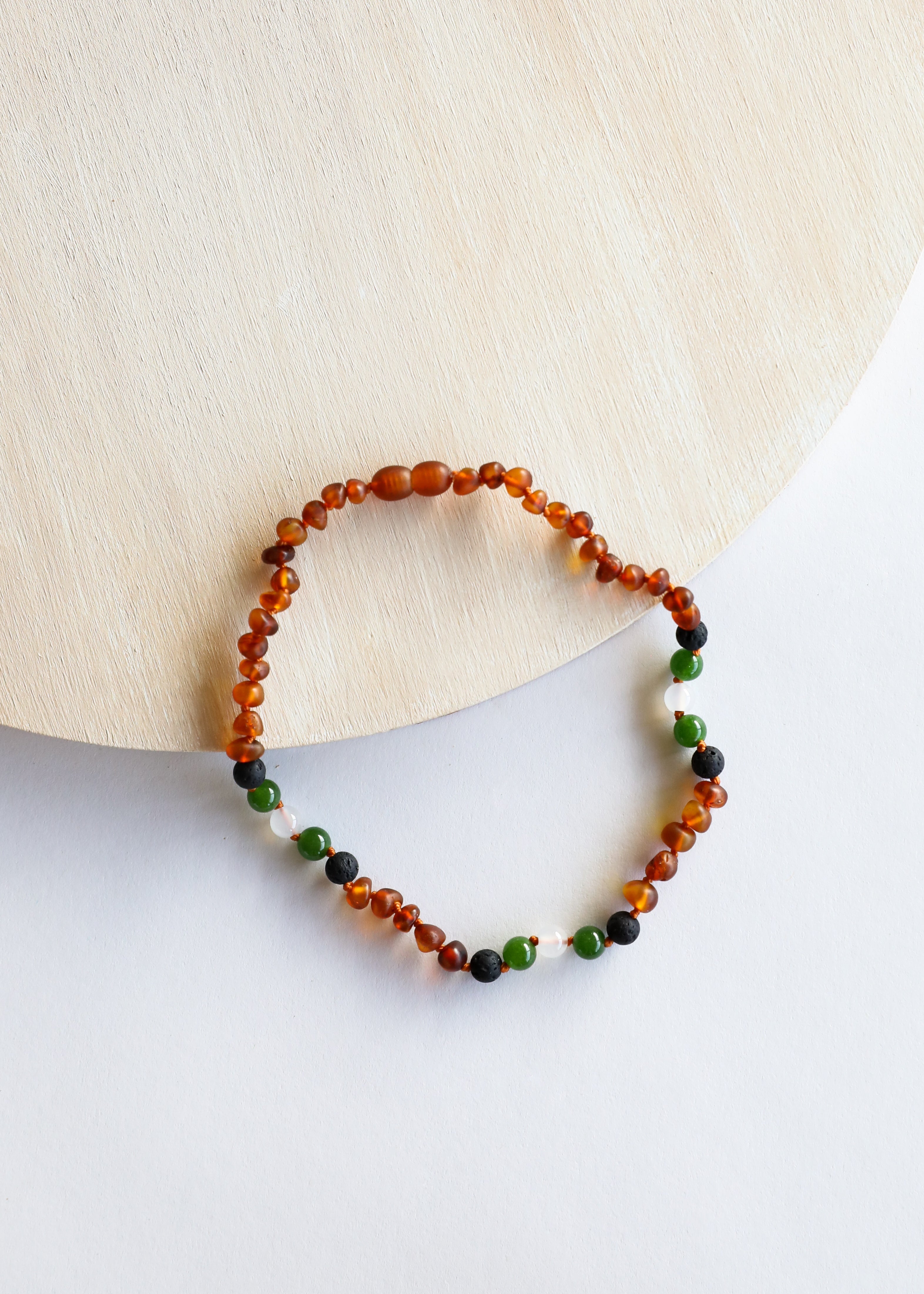 Raw Cognac Baltic Amber || Lava + Jade + Agate || Necklace by CanyonLeaf