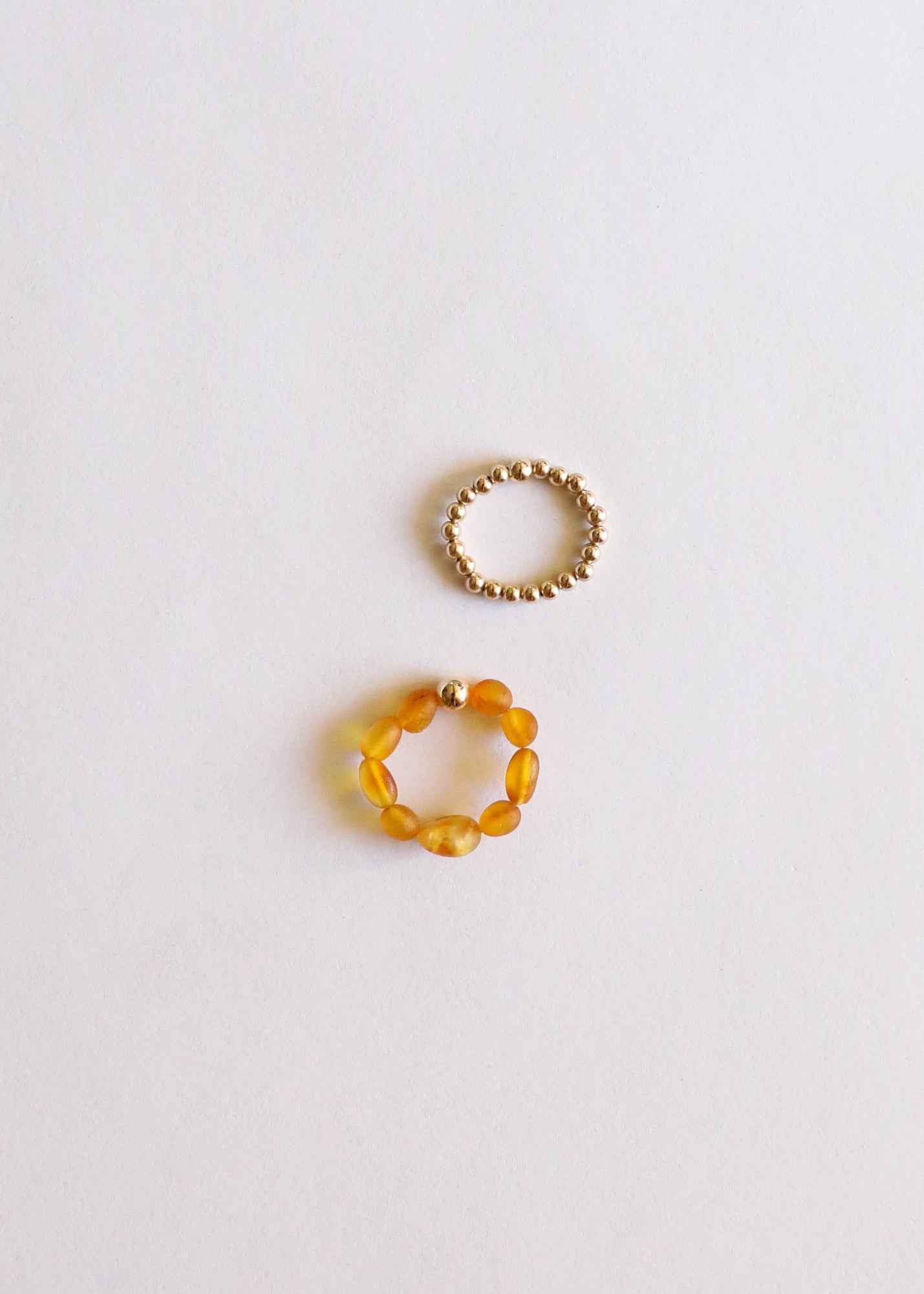 Raw Honey Baltic Amber + 14K Gold Filled || Beaded Ring Stack by CanyonLeaf
