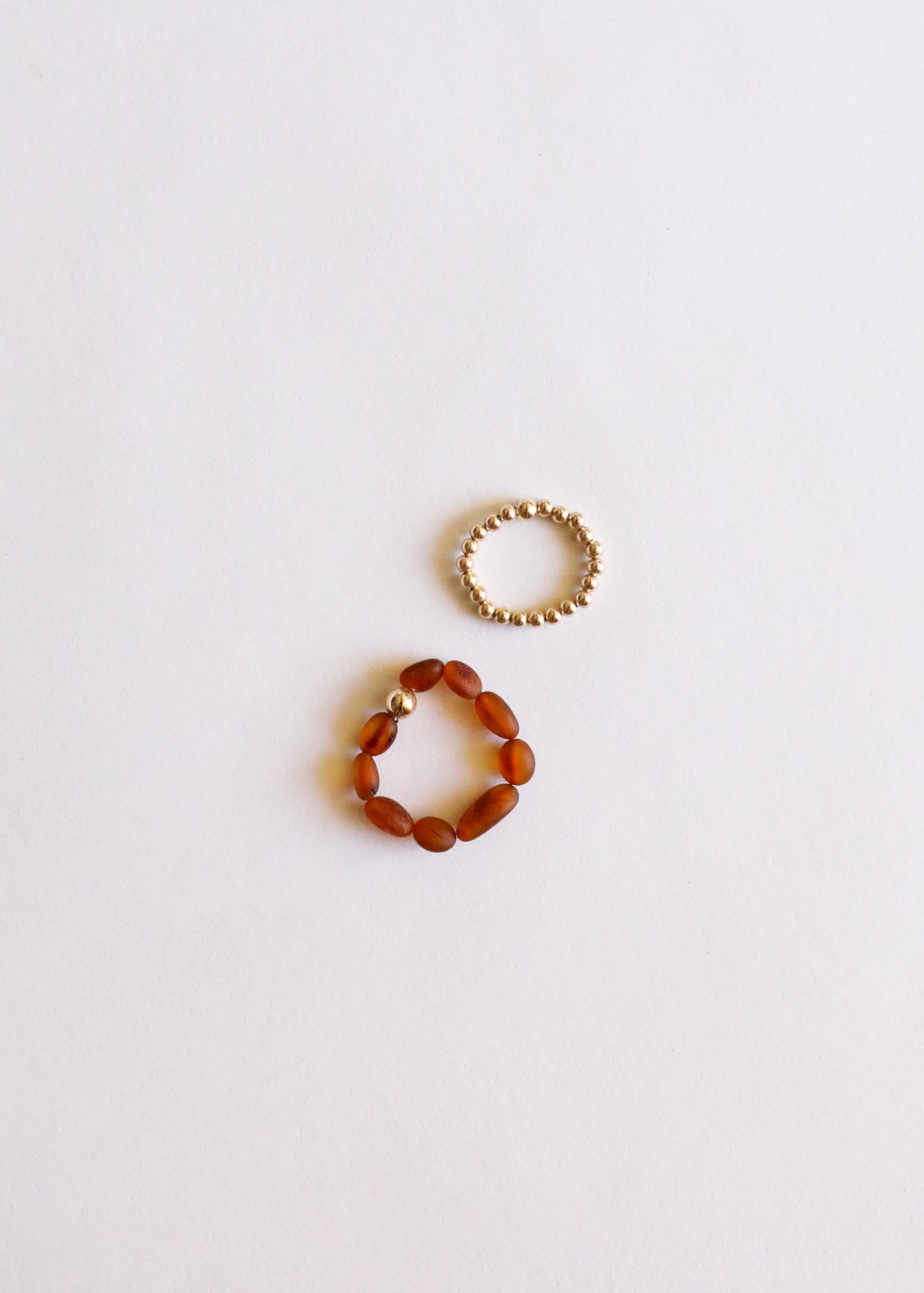 Raw Cognac Baltic Amber + 14K Gold Filled Beaded Ring Stack by CanyonLeaf