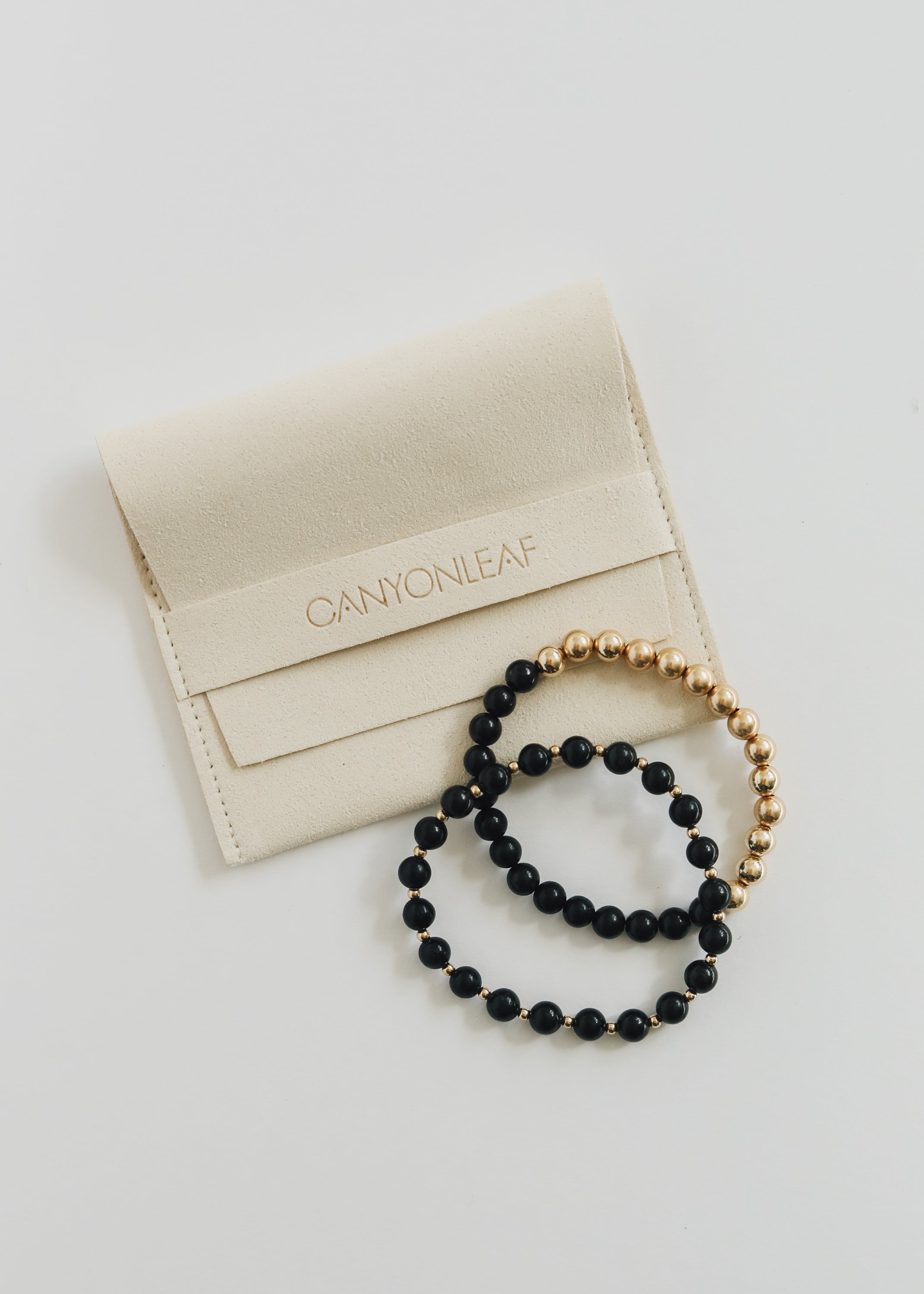 Shungite : 14k Gold Filled Sun + Moon || Stretch Bracelets by CanyonLeaf
