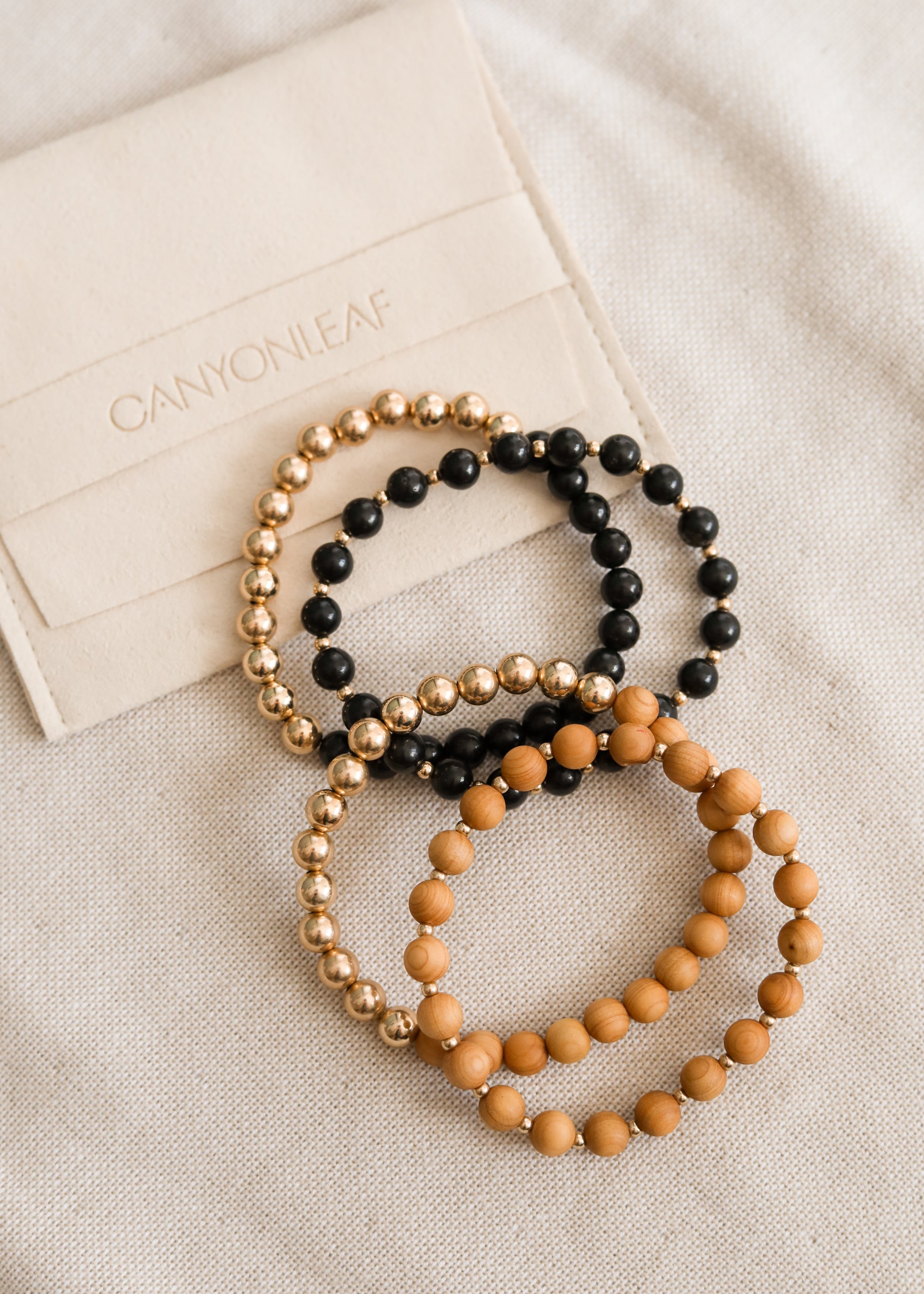 Shungite : 14k Gold Filled Sun + Moon || Stretch Bracelets by CanyonLeaf